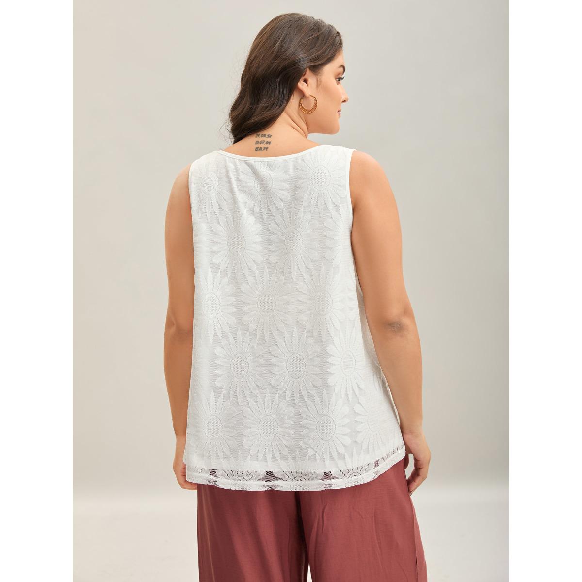 Plus Size Lace Lined Flowy Tank Top Women Originalwhite Boho Non Round Neck Vacation Tank Tops Camis BloomChic 18-20/2X Product Image