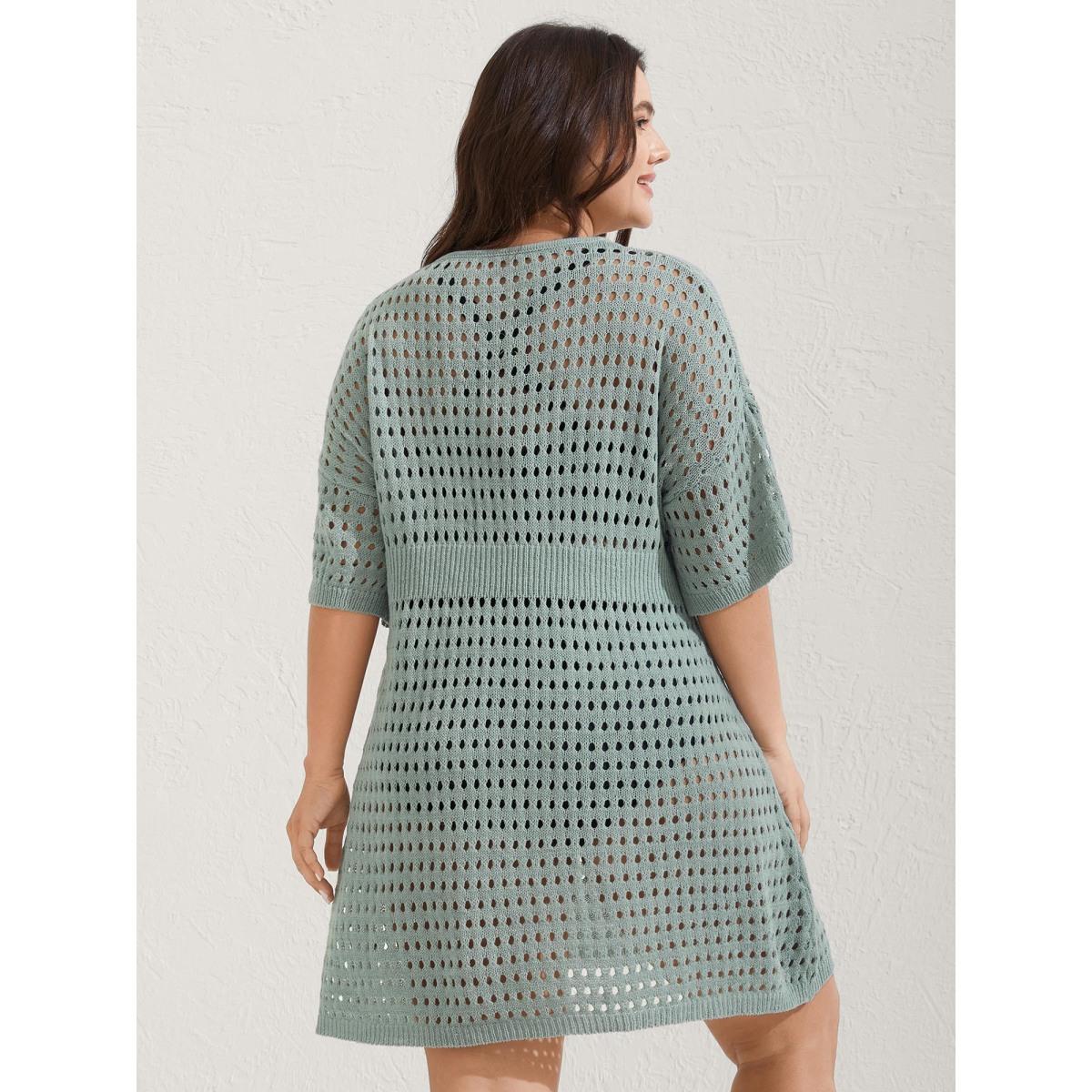 Plus Size Cut-Out Waist-Cinched Button Swim Cover-Up Women's Swimwear Mint Resort Loose Cut-Out Curve Swim Cover Ups BloomChic 10/M Product Image