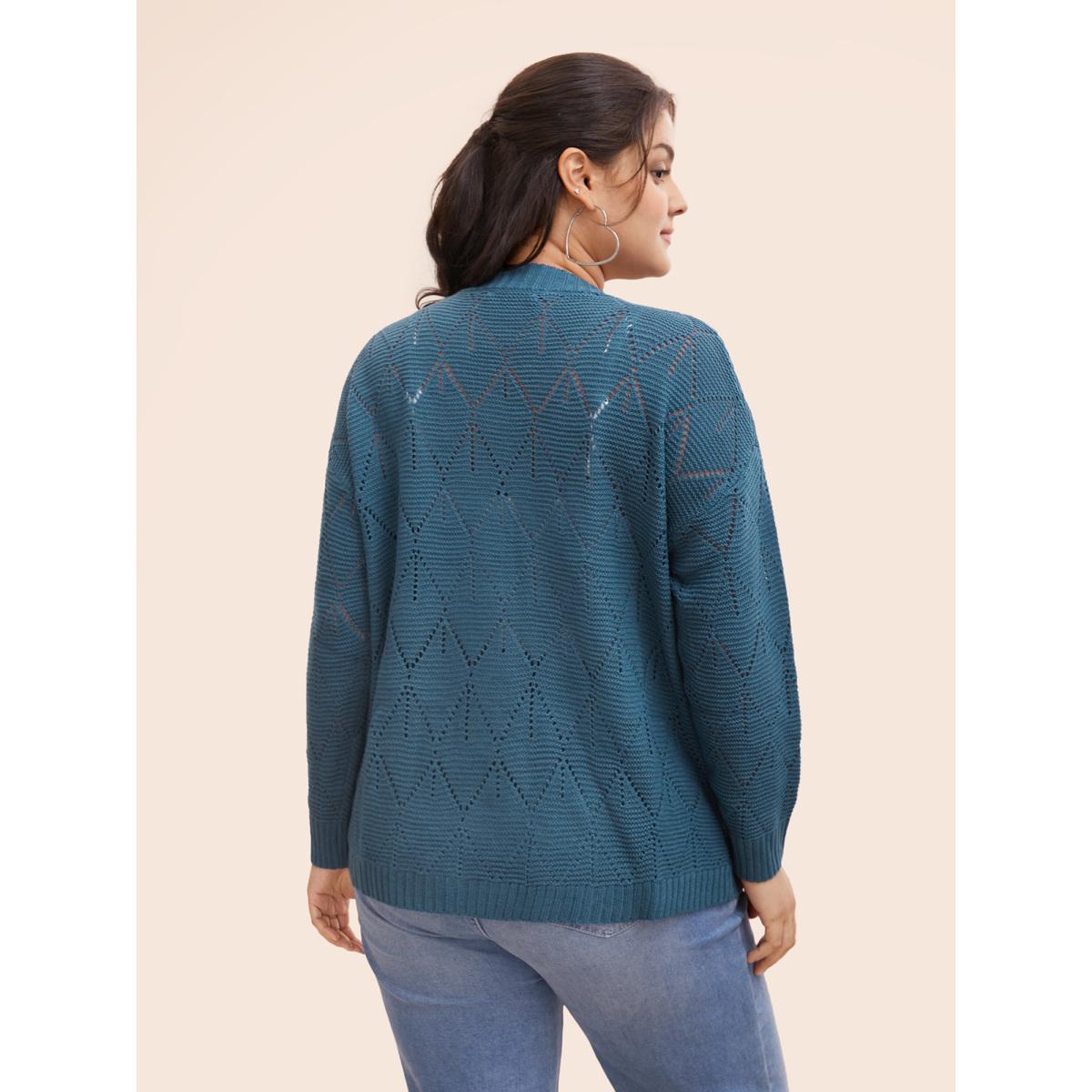Plus Size Geometric Hollow Out Open Front Cardigan Aegean Women Leisure Loose Long Sleeve Casual Cardigans BloomChic 14-16/1X Product Image