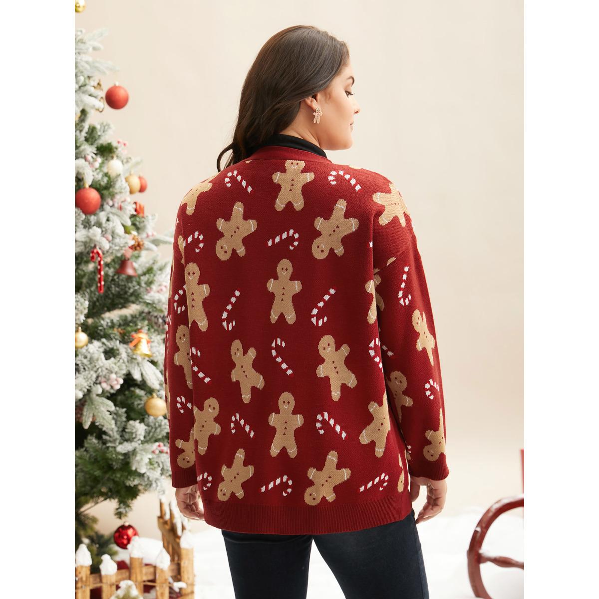 Plus Size Gingerbread & Candycane Shimmering Threads Cardigan Scarlet Women Playful Loose Long Sleeve Casual Cardigans BloomChic 30/6X Product Image