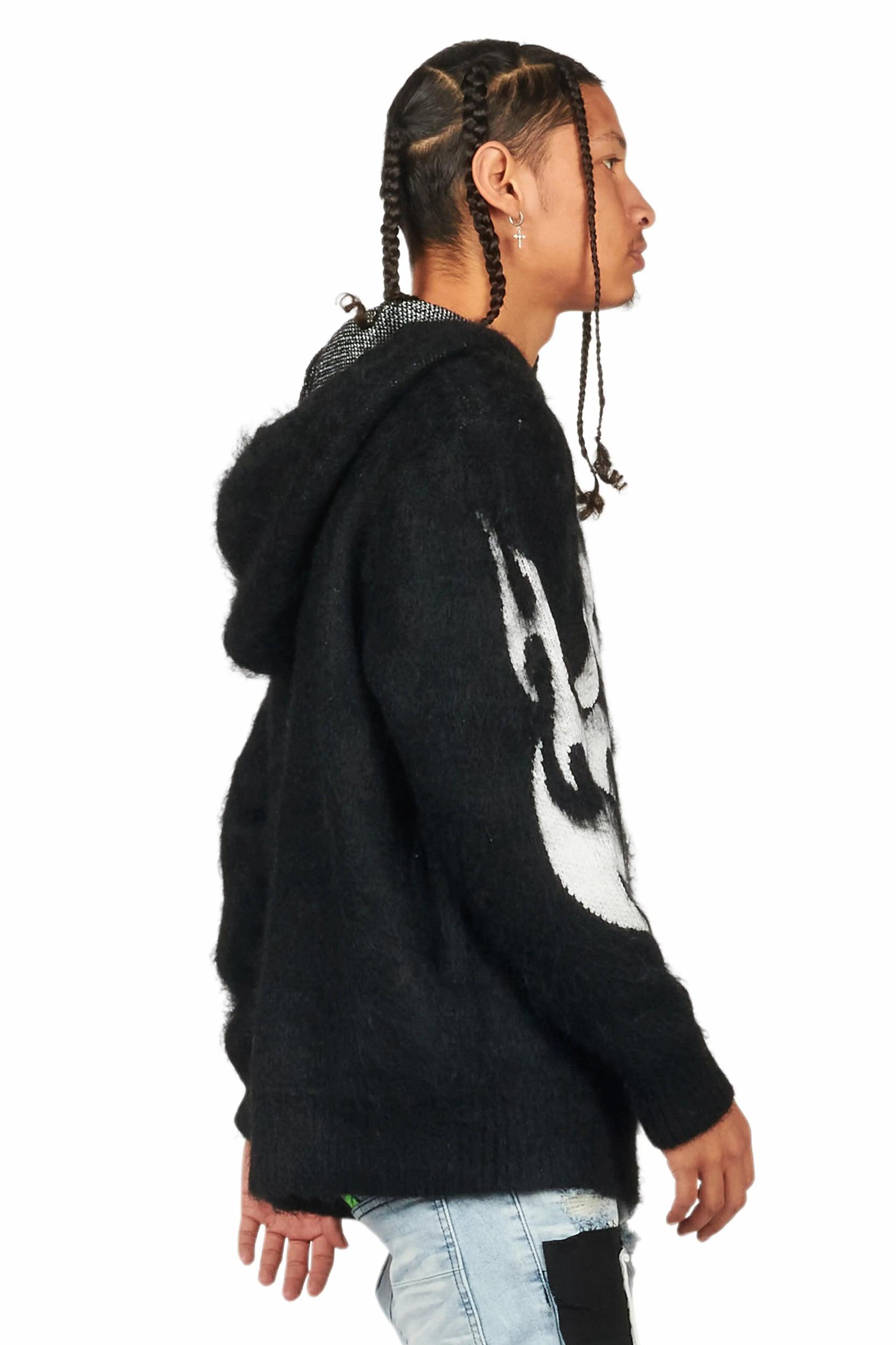 Hakon Black Graphic Knitted Mohair Hoodie Male Product Image