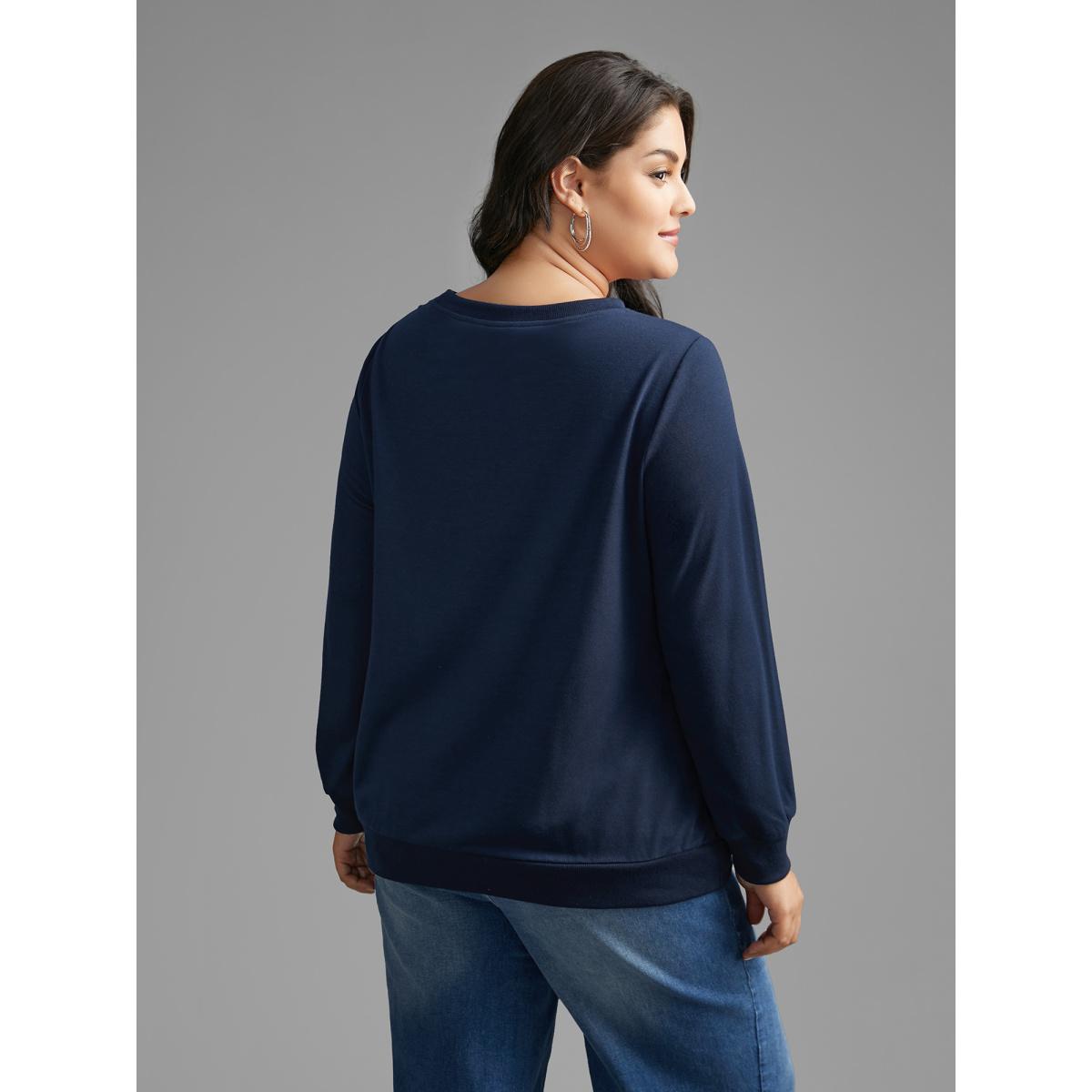 Plus Size Floral Print Crew Neck Sweatshirt Women Indigo Casual Non Round Neck Everyday Sweatshirts BloomChic 18-20/2X Product Image