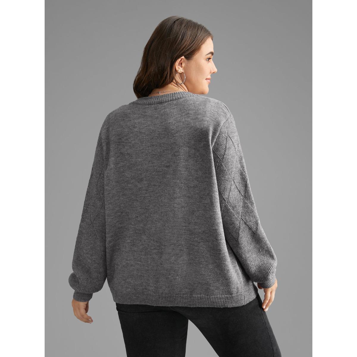 Plus Size Solid Textured Open Front Cardigan Mediumgray Women Casual Loose Long Sleeve Everyday Cardigans BloomChic 22-24/3X Product Image