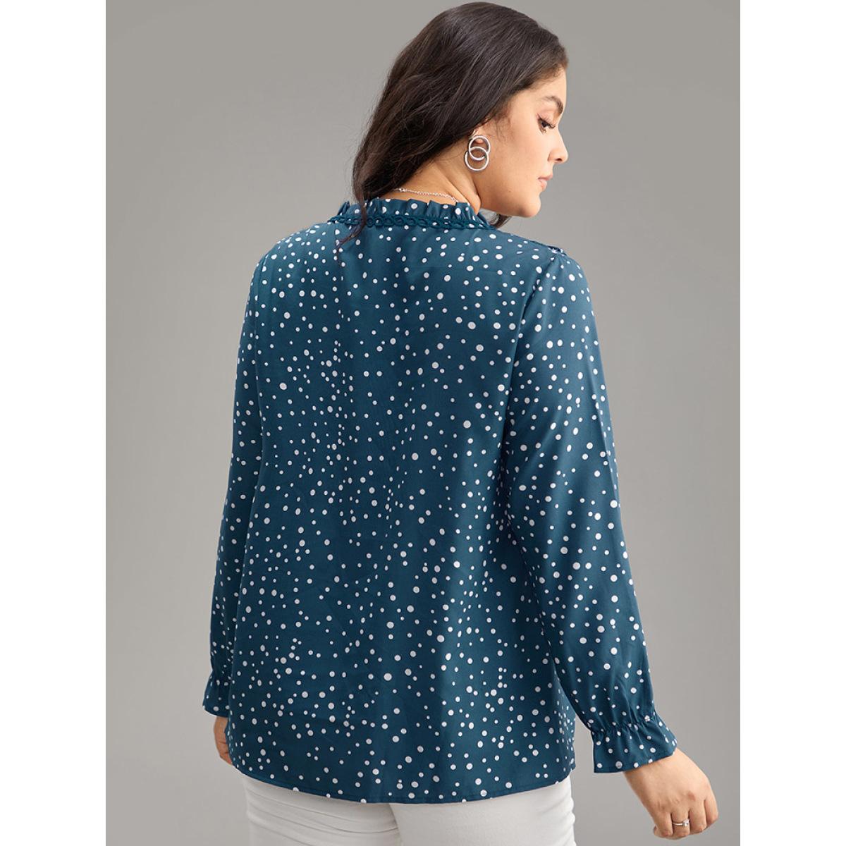 Plus Size Aegean Guipure Lace Polka Dot Blouse Women Elegant Long Sleeve V-neck Dailywear Blouses BloomChic 18-20/2X Product Image