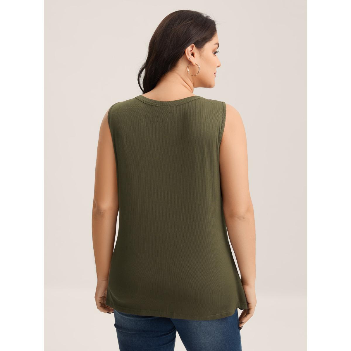 Plus Size Pit Strip Tie Neck Tank Top Women ArmyGreen Leisure Eyelet Non Casual Tank Tops Camis BloomChic 26/4X Product Image