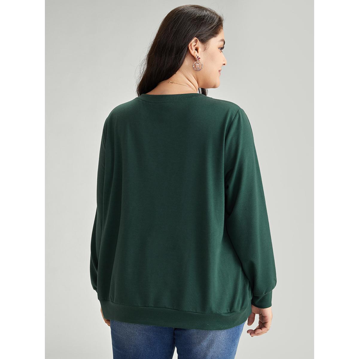 Plus Size Christmas Animal Print Crew Neck Sweatshirt Women DarkGreen Casual Printed Festival-Christmas Sweatshirts BloomChic 22-24/3X Product Image