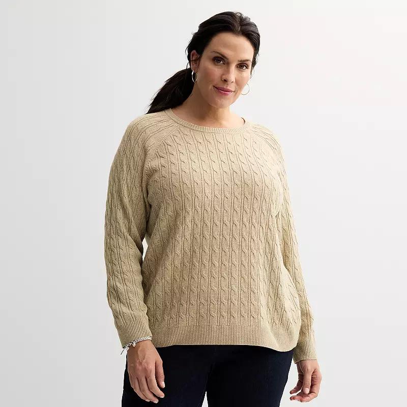 Plus Size Croft & Barrow® The Extra Soft Cabled Crew Neck Sweater, Women's, Size: 5XL, Brown Product Image