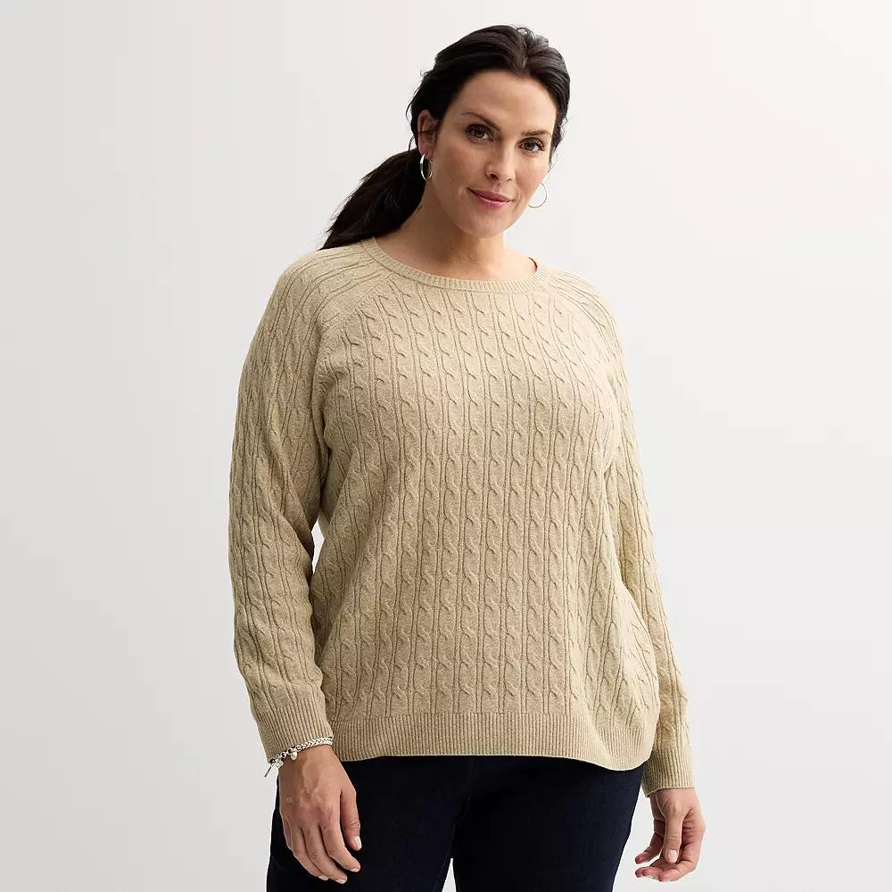 Plus Size Croft & Barrow® The Extra Soft Cabled Crew Neck Sweater, Women's, Size: 5XL, Brown Product Image