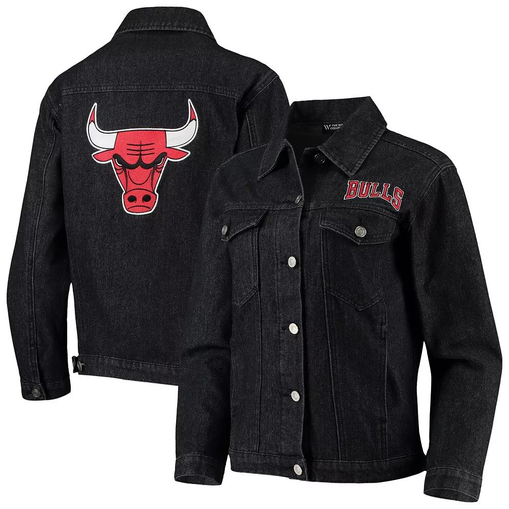 Women's The Wild Collective Black Chicago Bulls Patch Denim Button-Up Jacket,  Product Image