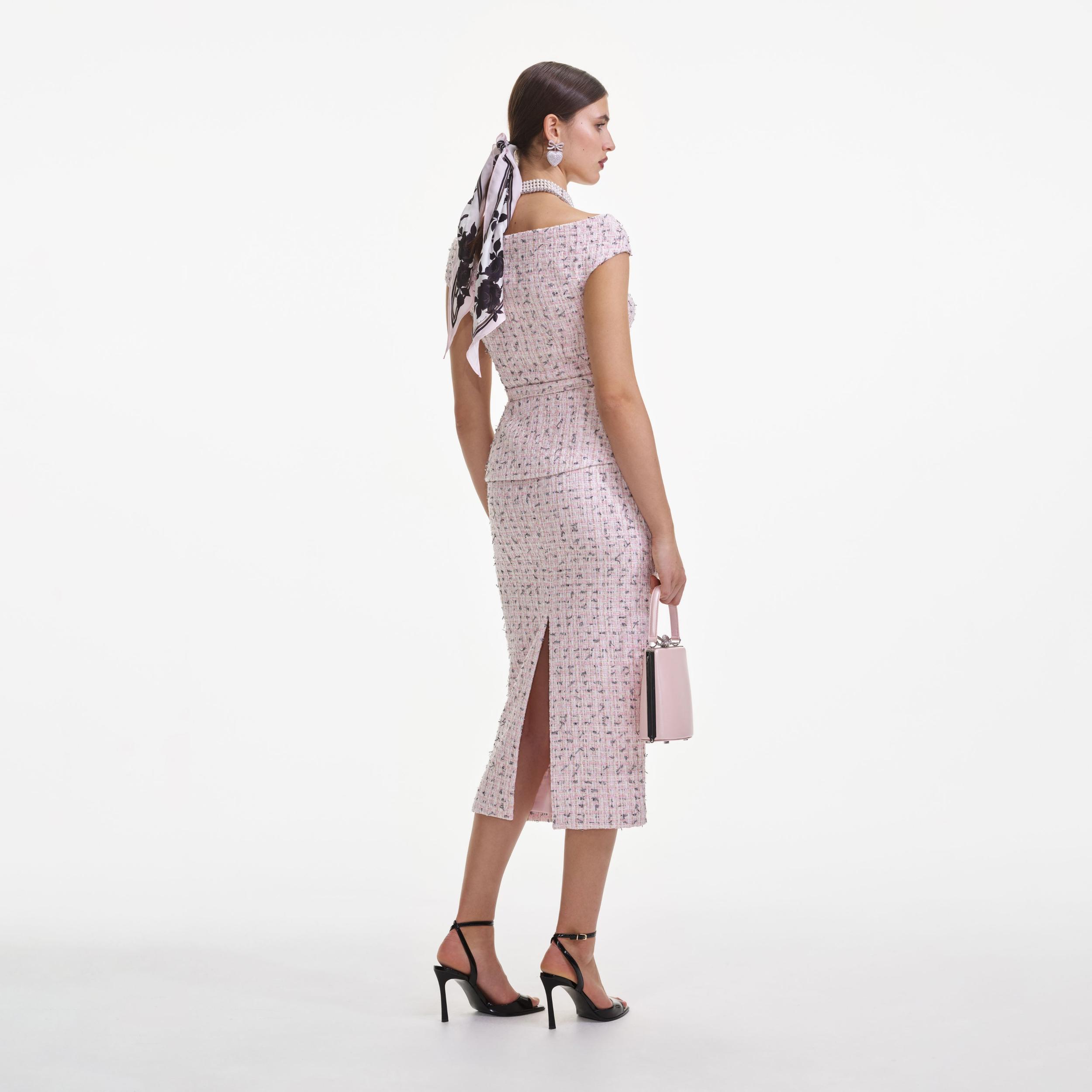 Pink Boucle Pearl Midi Dress Product Image