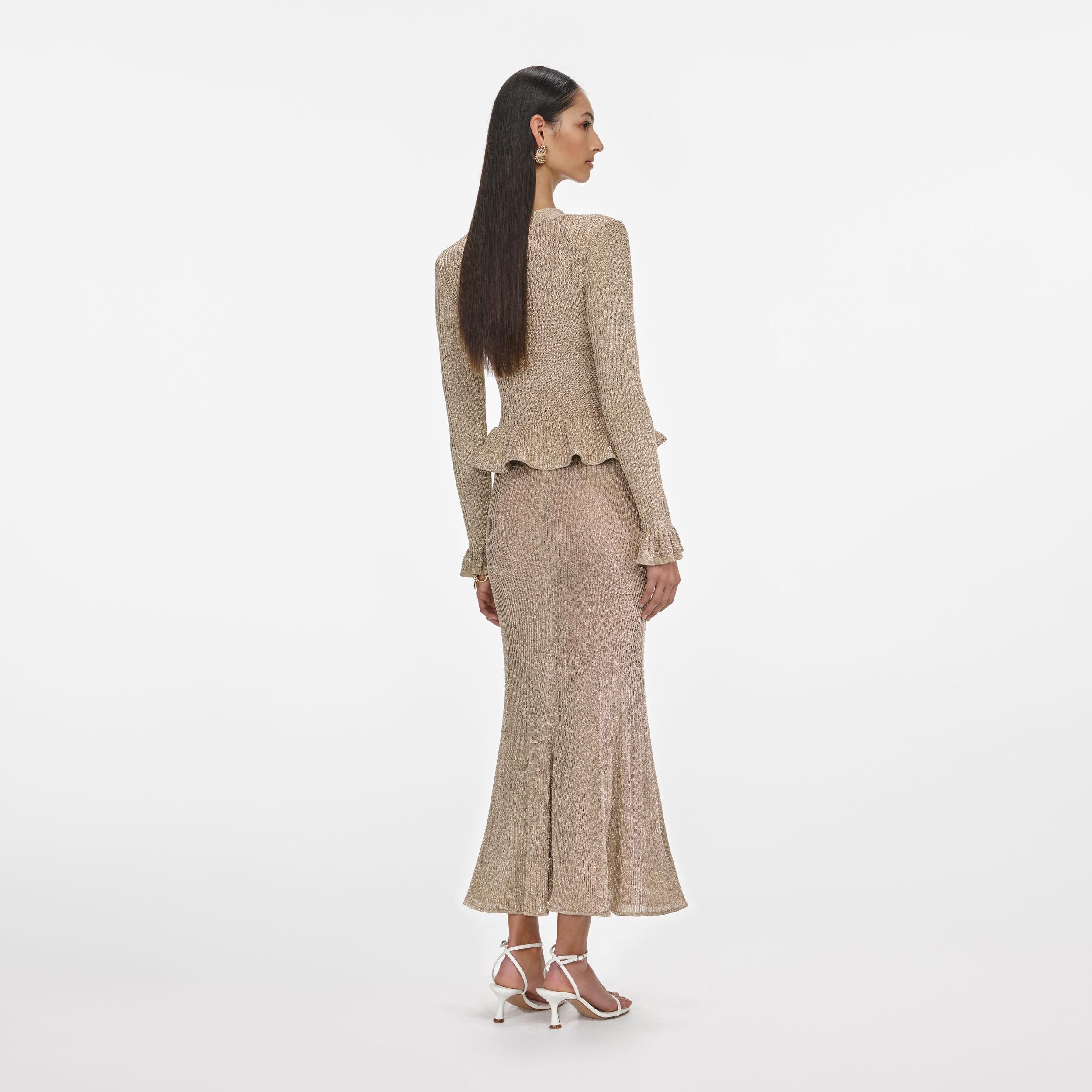 Gold Lurex Peplum Knit Midi Dress Product Image