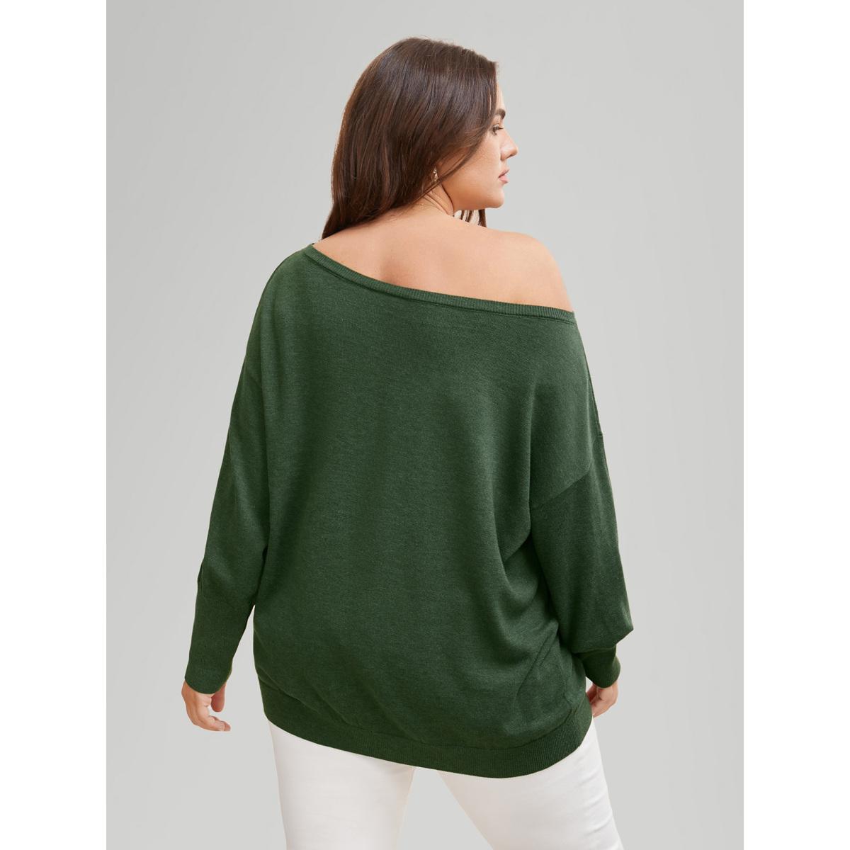 Plus Size Supersoft Essentials Boat Neck Drop Shoulder Pullover ArmyGreen Women Elegant Long Sleeve Boat Neck Everyday Pullovers BloomChic 28/5X Product Image