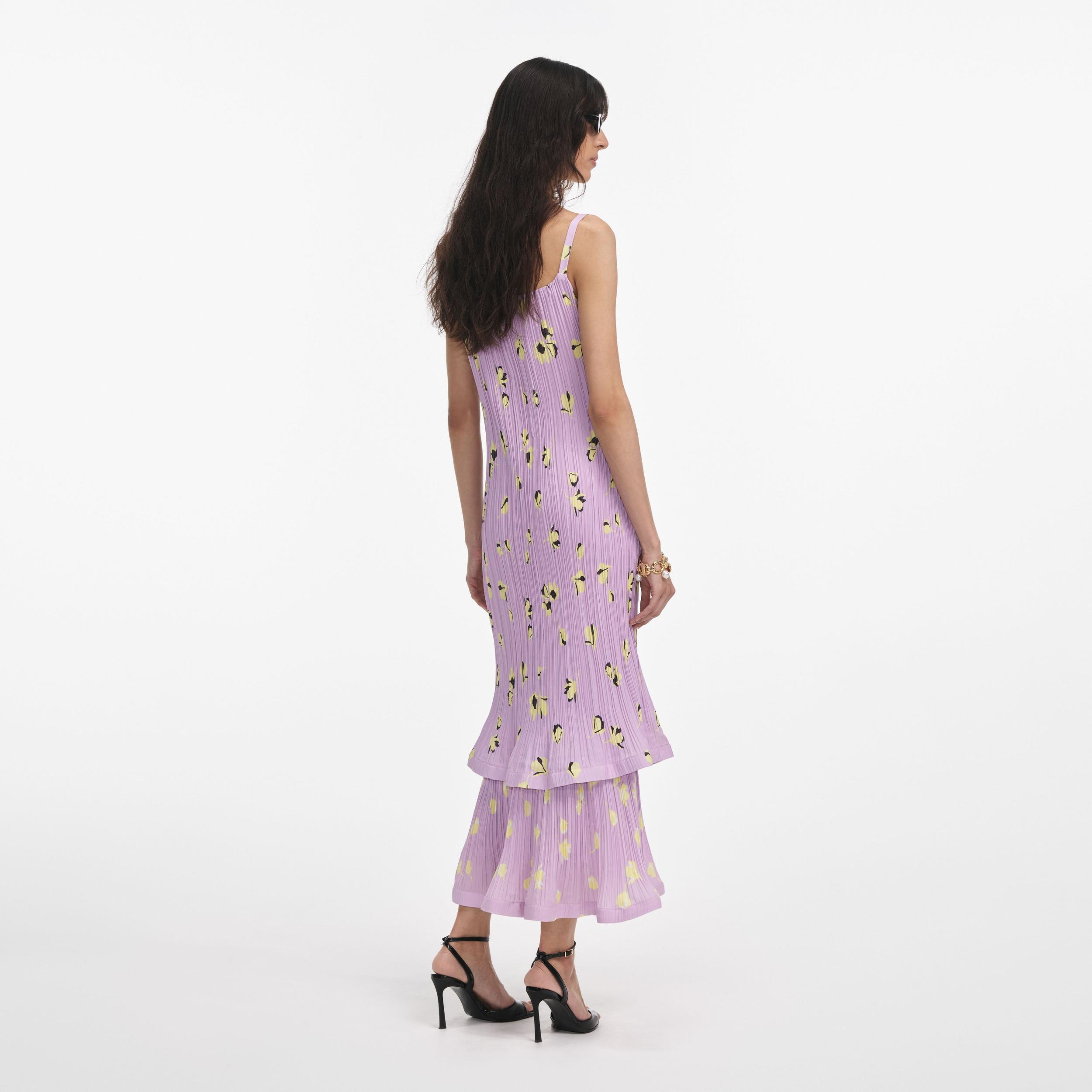 Lilac Floral Plisse Midi Dress Product Image