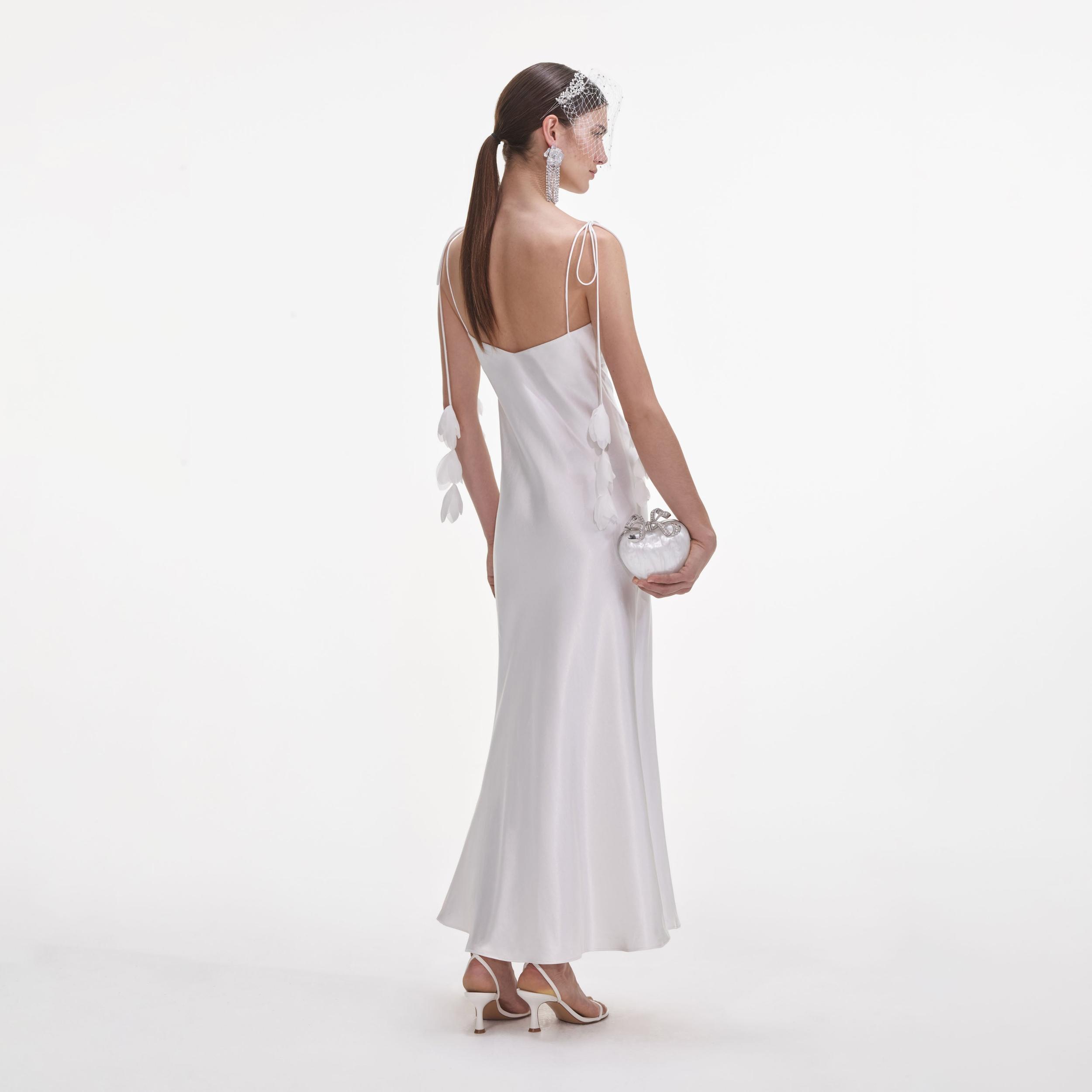 White Satin Flower Midi Dress Product Image
