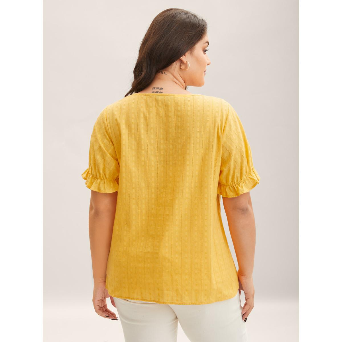 Plus Size Lemonyellow Cotton Square Neck Ruffled Sleeve Shirt Women Timeless Short sleeve Square Neck Elegant Blouses BloomChic 18-20/2X Product Image