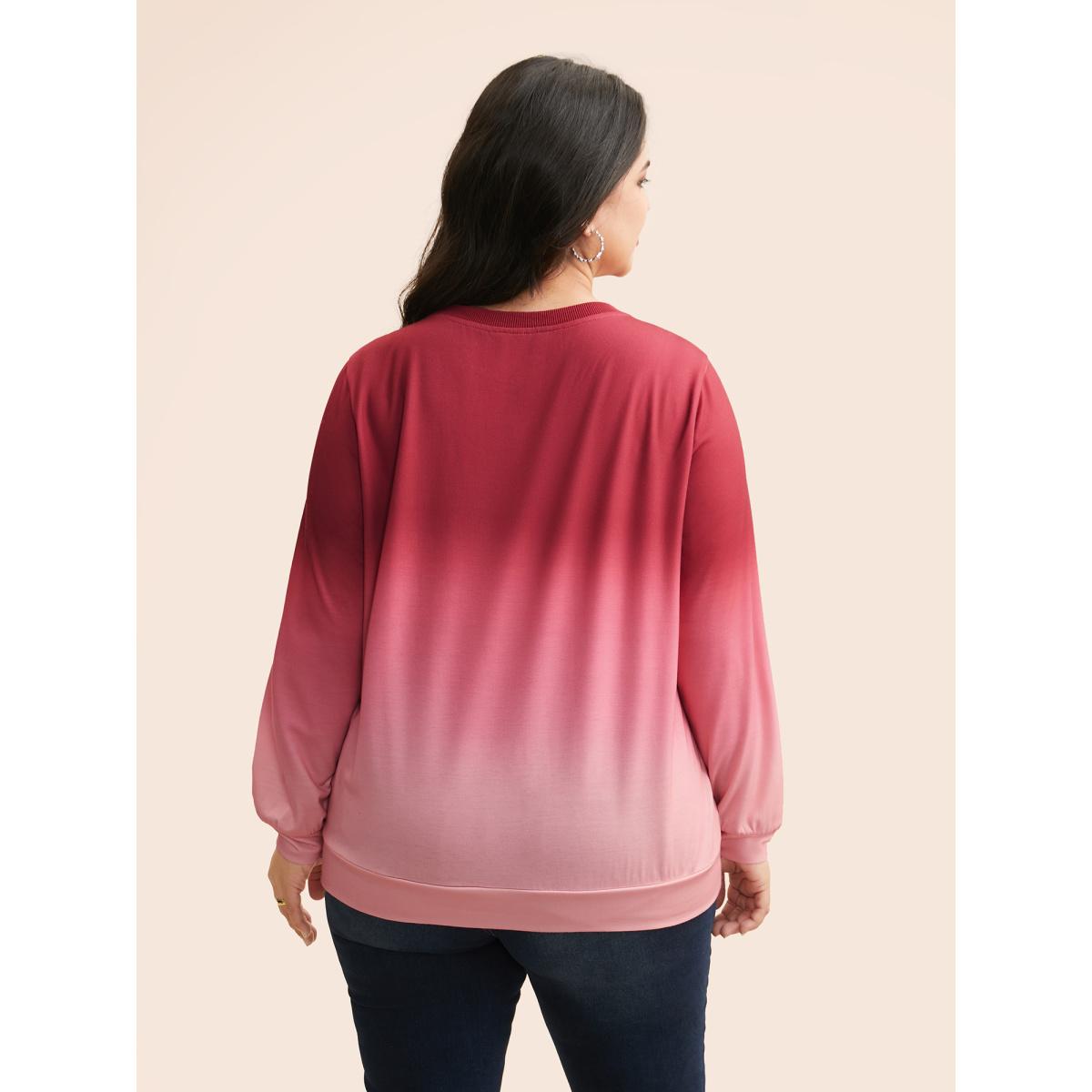 Plus Size Crew Neck Ombre Sweatshirt Women Multicolor Casual Non Round Neck Everyday Sweatshirts BloomChic 30/6X Product Image