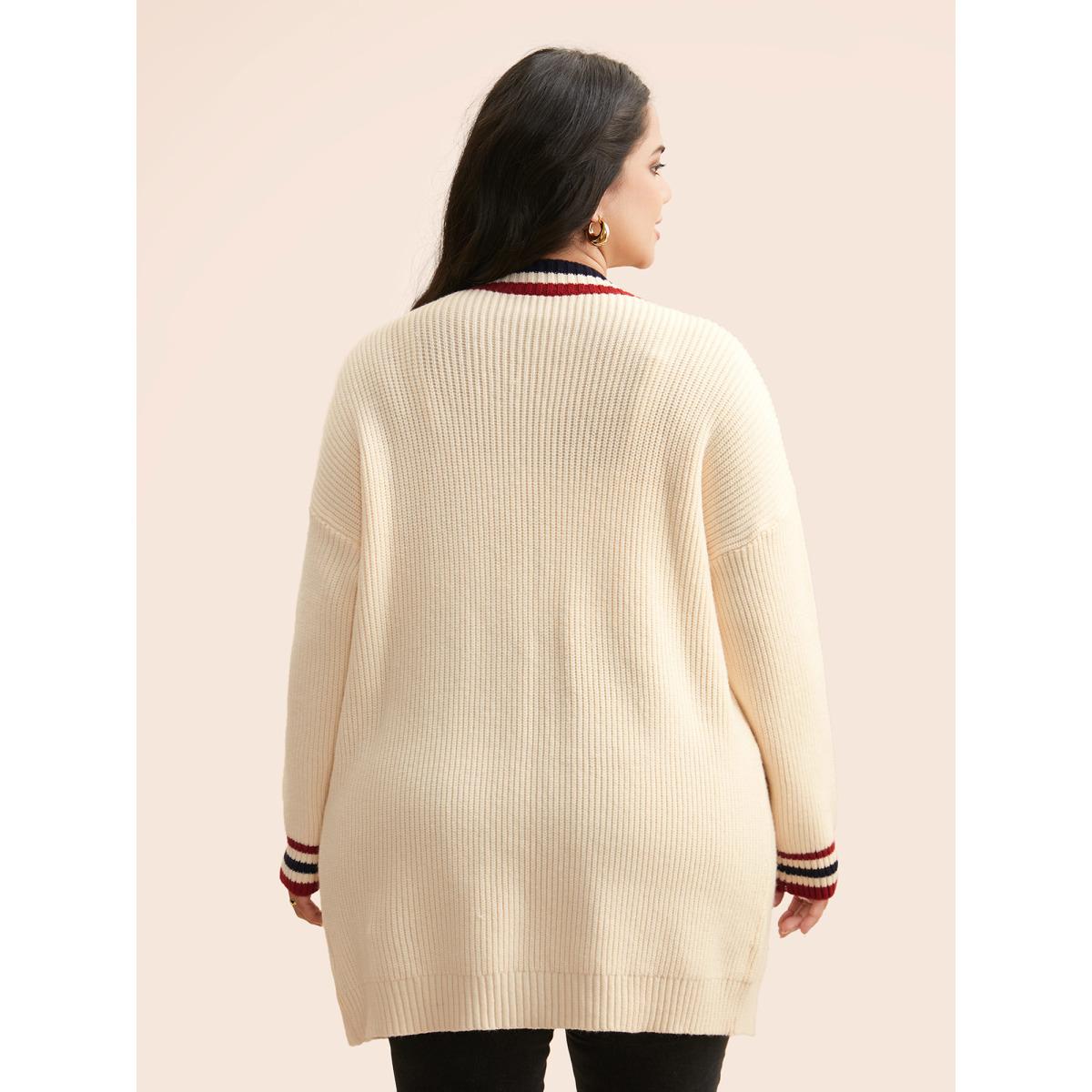 Plus Size Supersoft Essentials Contrast Striped Drop Shoulder Cardigan Beige Women Leisure Loose Long Sleeve Casual Cardigans BloomChic 22-24/3X Product Image