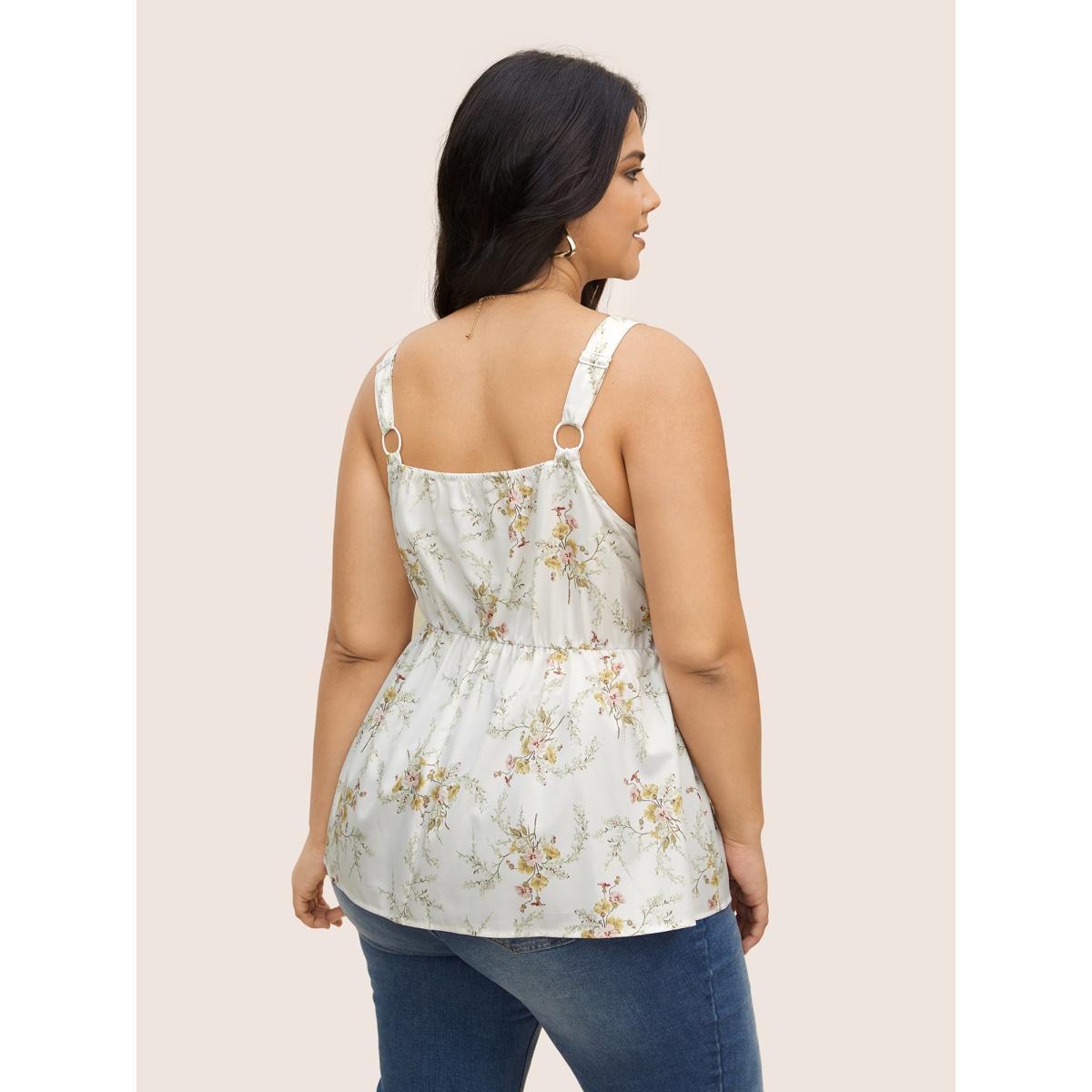 Plus Size V Neck Floral Print Adjustable Straps Cami Top Women Originalwhite Elegant Contrast V-neck Everyday Tank Tops Camis BloomChic 30/6X Product Image