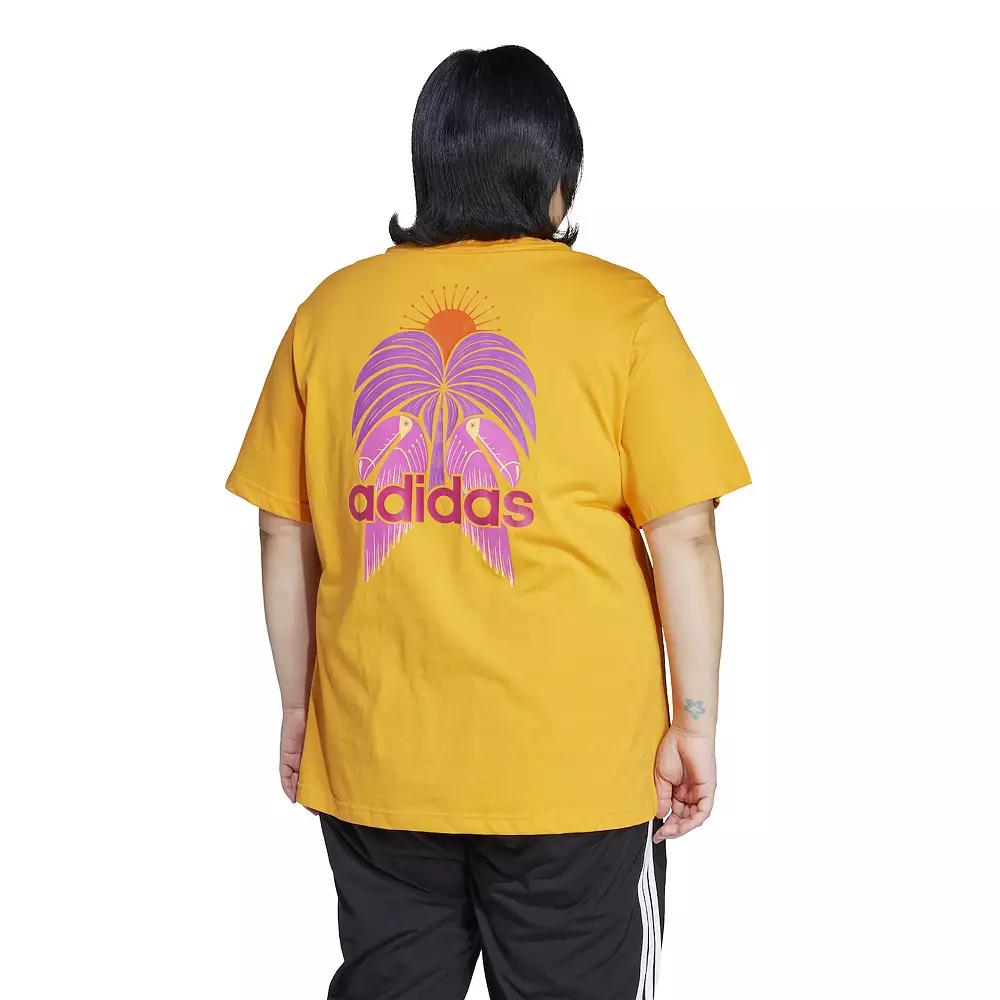 Plus Size adidas x FARM Graphic Sportswear Tee, Women's, Size: 2XL, Orange Bold Pink Product Image