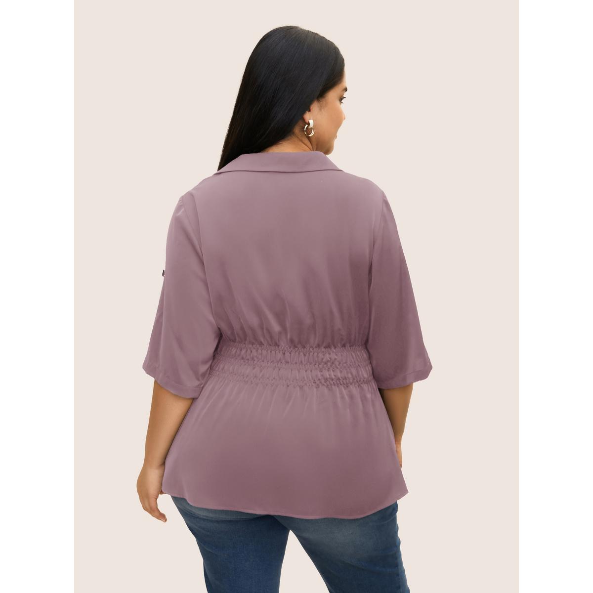 Plus Size Mauve Shirt Collar Button Cuff Sleeve Blouse Women Work From Home Half Sleeve Shirt collar Work Blouses BloomChic 30/6X Product Image