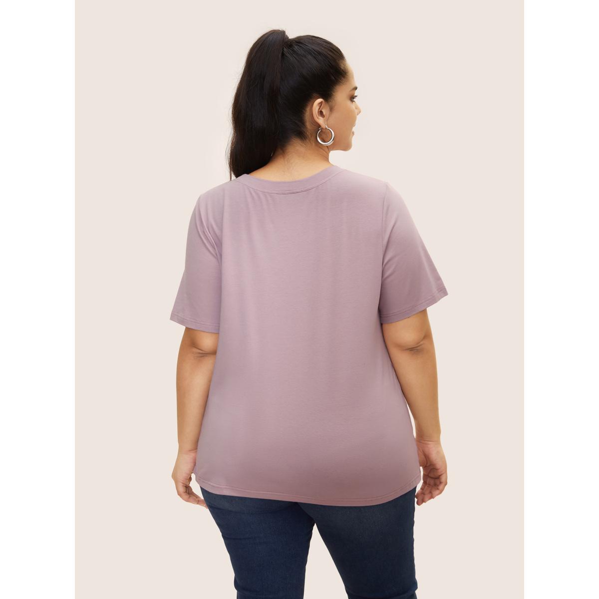 Plus Size Cotton Landscape Pattern Round Neck T-shirt Dirtypink Women Casual Contrast Natural Flowers Round Neck Everyday T-shirts BloomChic 10/M Product Image