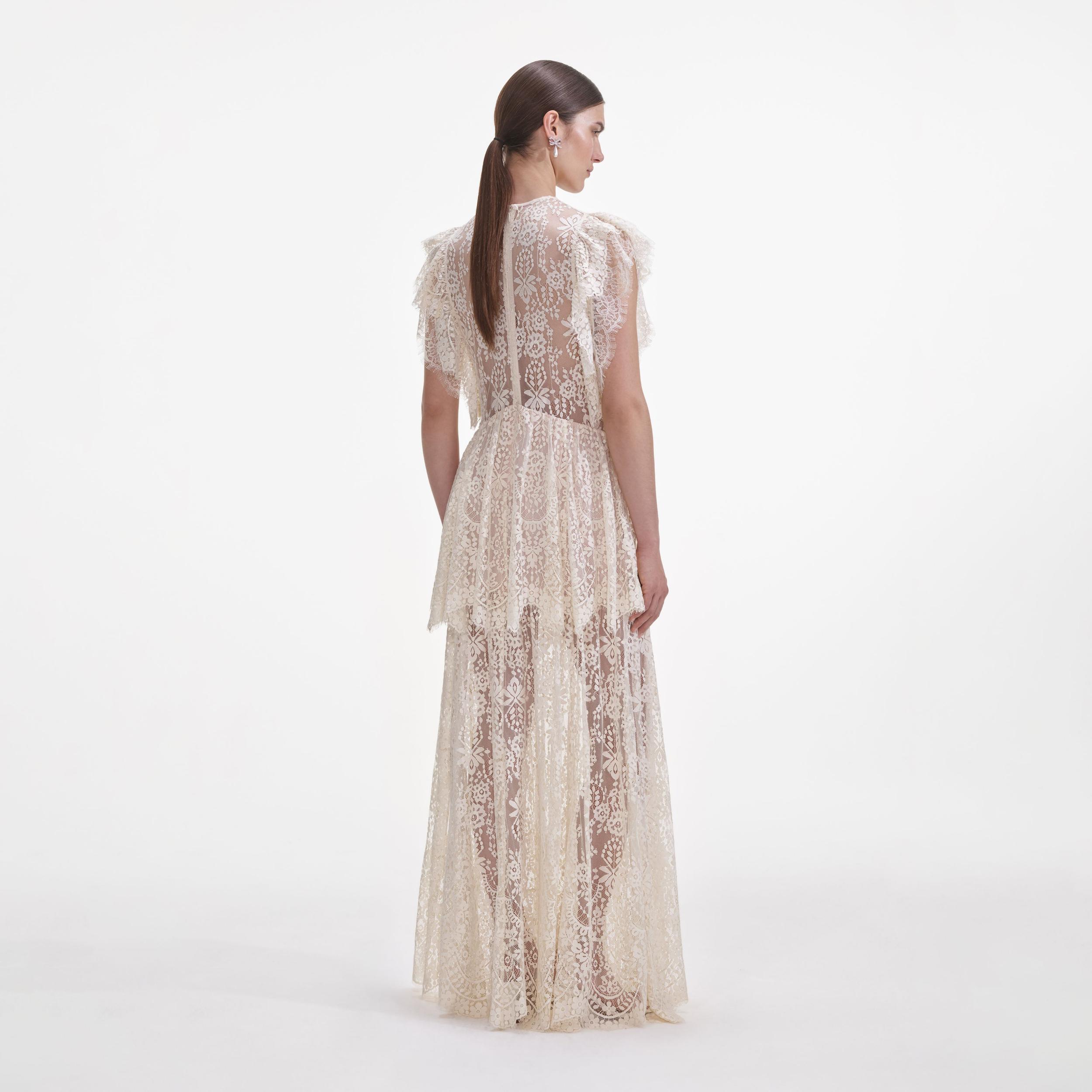 White Tiered Lace Maxi Dress Product Image