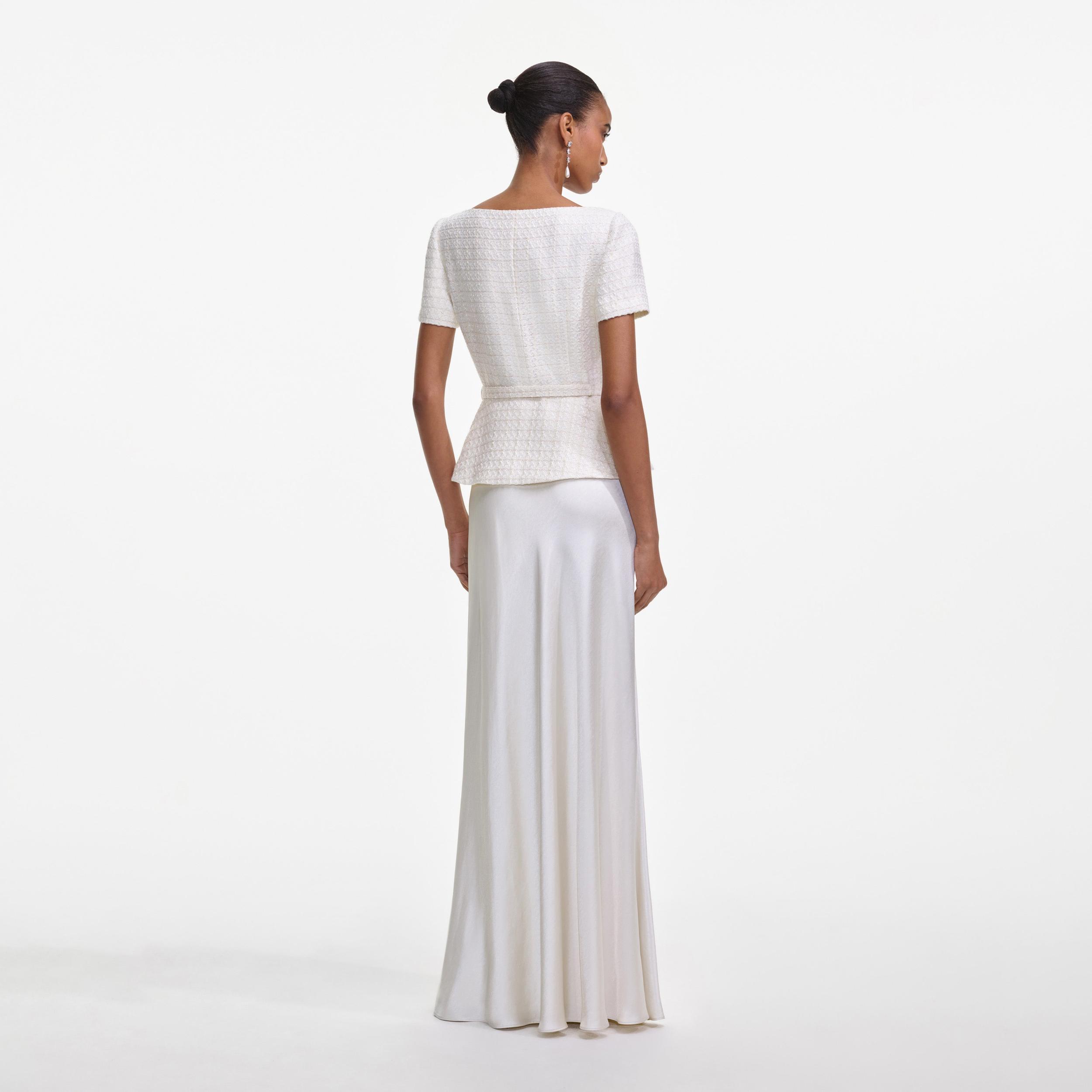 Cream Boucle Tailored Maxi Dress Product Image