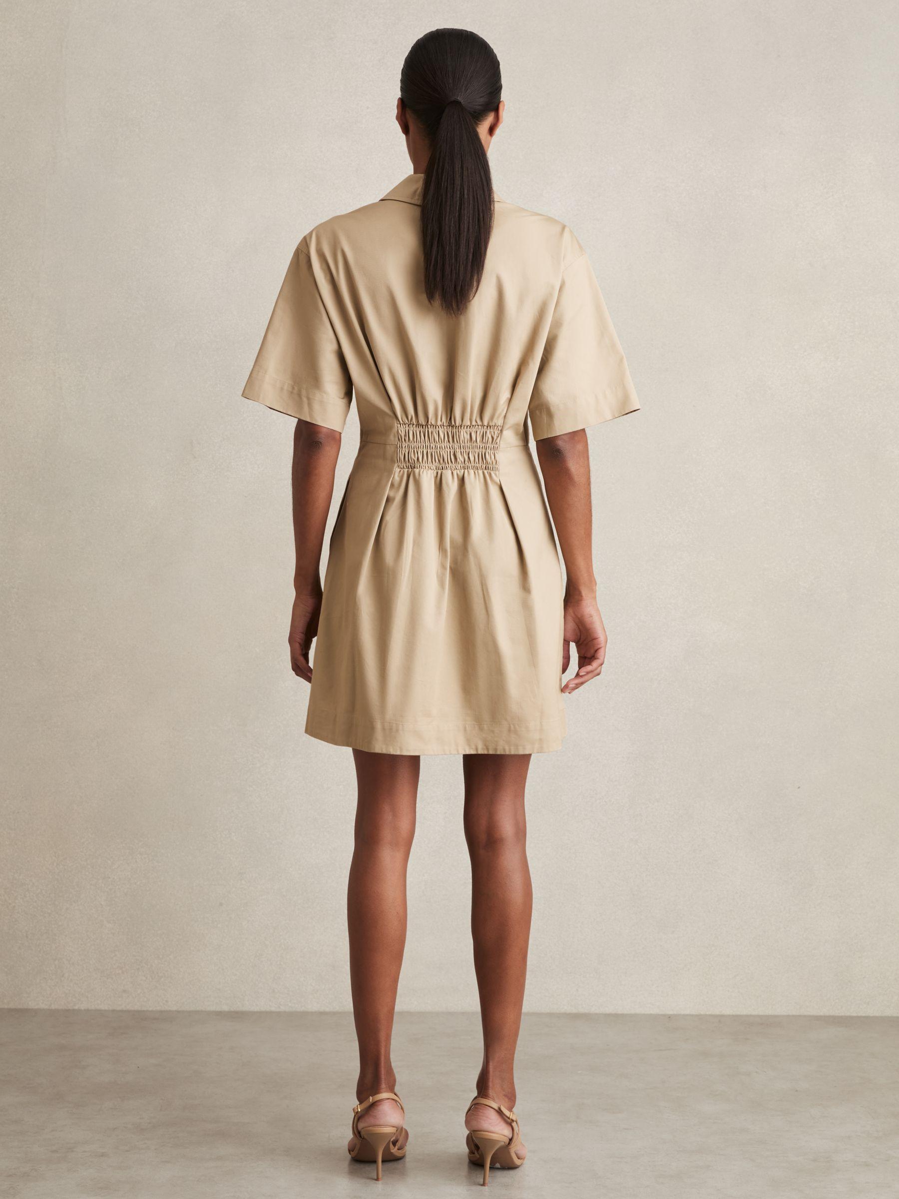 Cotton Pleated Shirt Dress in Neutral Product Image