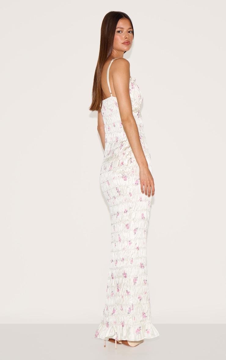 Pink Satin Ditsy Floral Ruched Underwired Maxi Dress Product Image