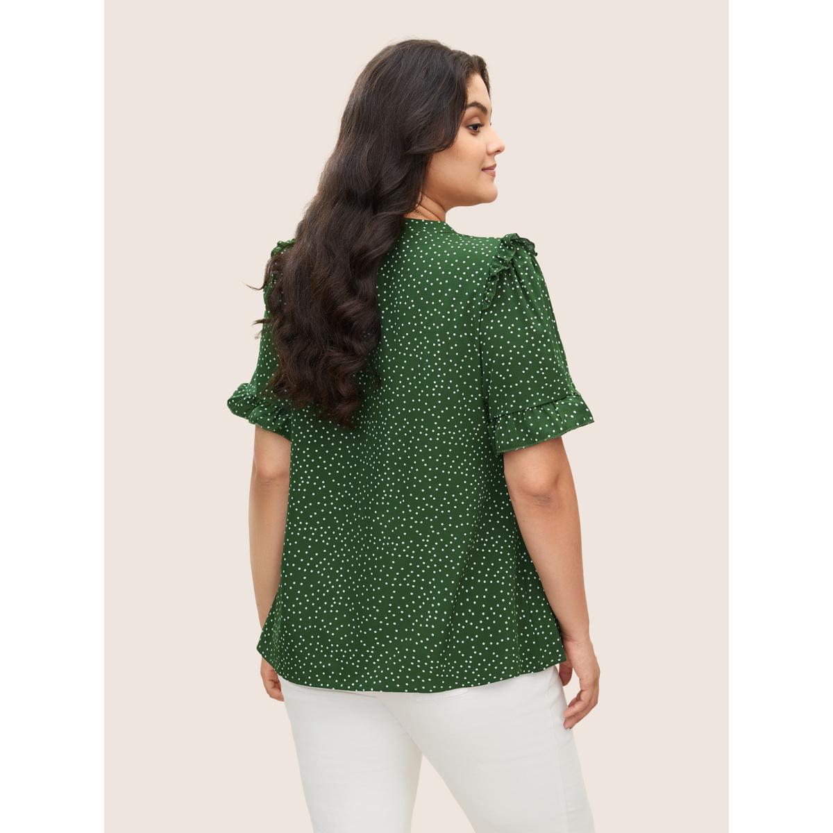 Polka Dot Ruffles Plus Size Women Blouses Elegance Casual Ruffles Ruffle Sleeve Short Sleeve V Neck Dailywear Blouses BloomChic Product Image