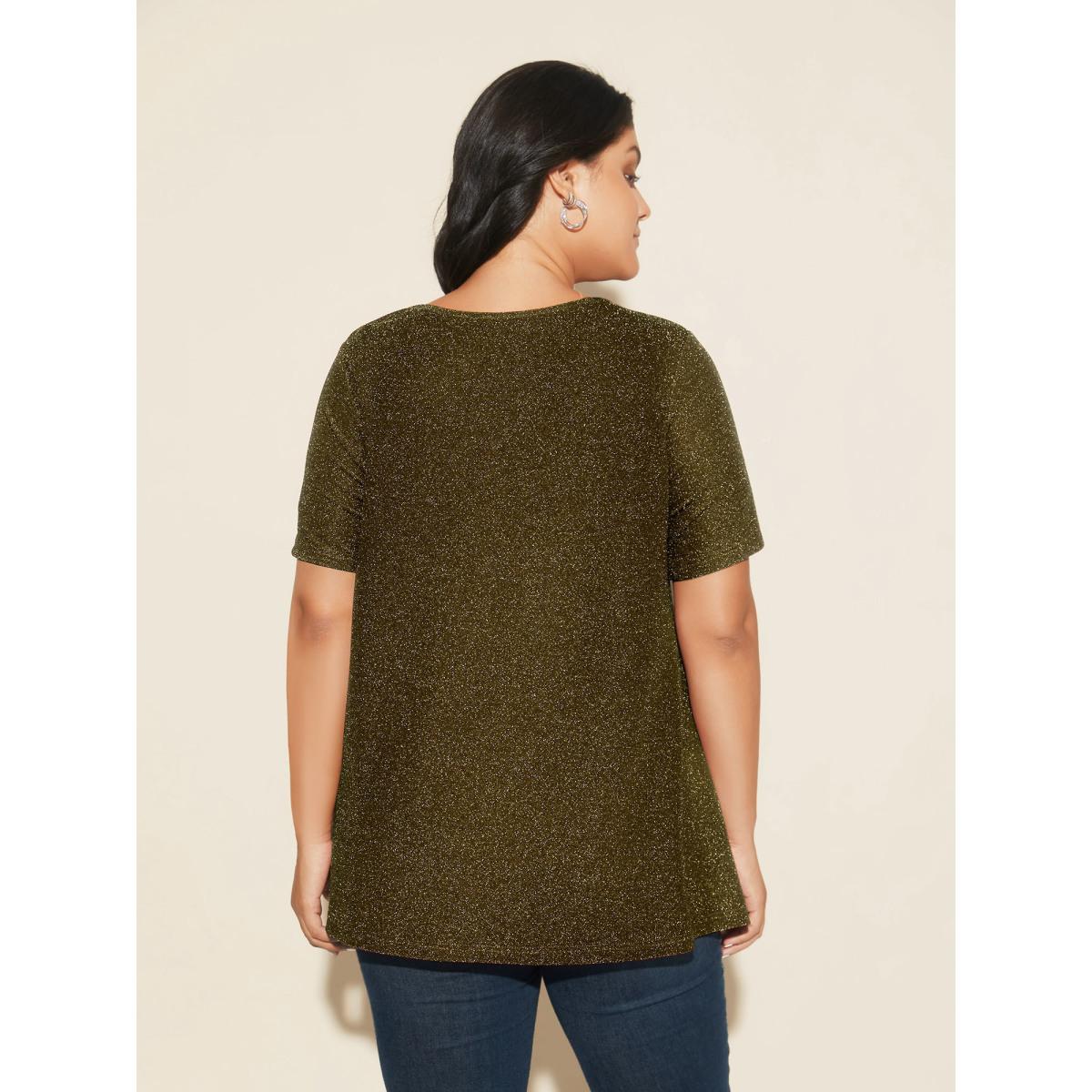 Plus Size Shimmering Gold & Silver Thread A-Line Tee Gold Women Leisure Non Round Neck Loose Casual T-shirts BloomChic 28/5X Product Image