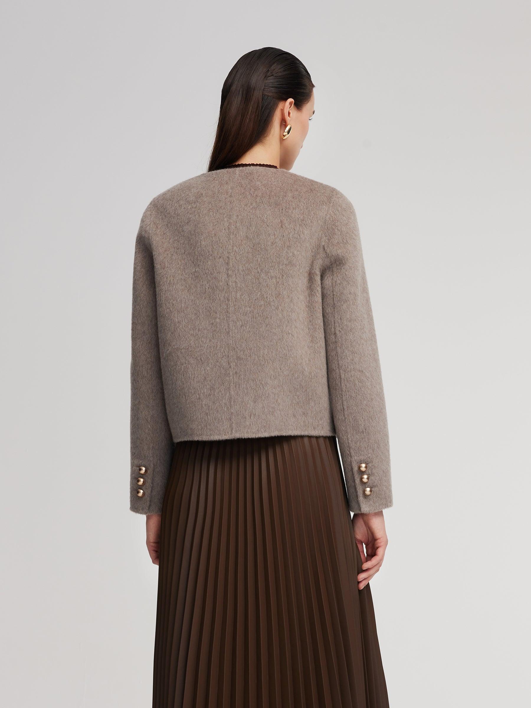 Alpaca Wool Blend Round Neck Women Jacket Product Image