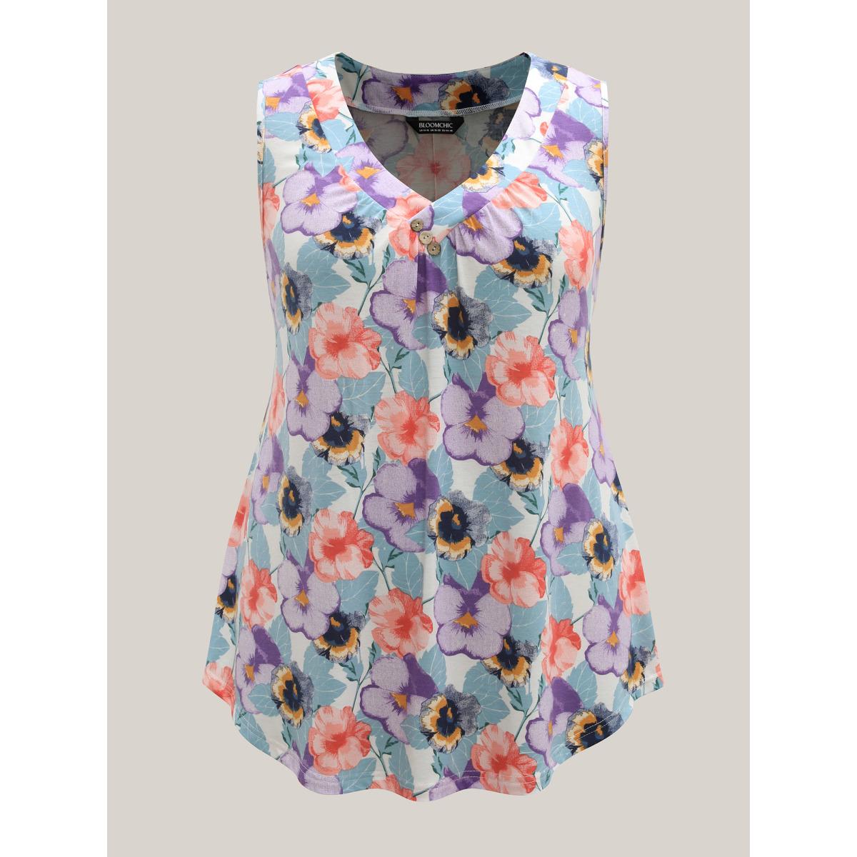 Plus Size Spring Romance Pleated Front Tank Top Women Multicolor Contrast V-neck Everyday-Elegant Tank Tops Camis BloomChic 14-16/1X Product Image