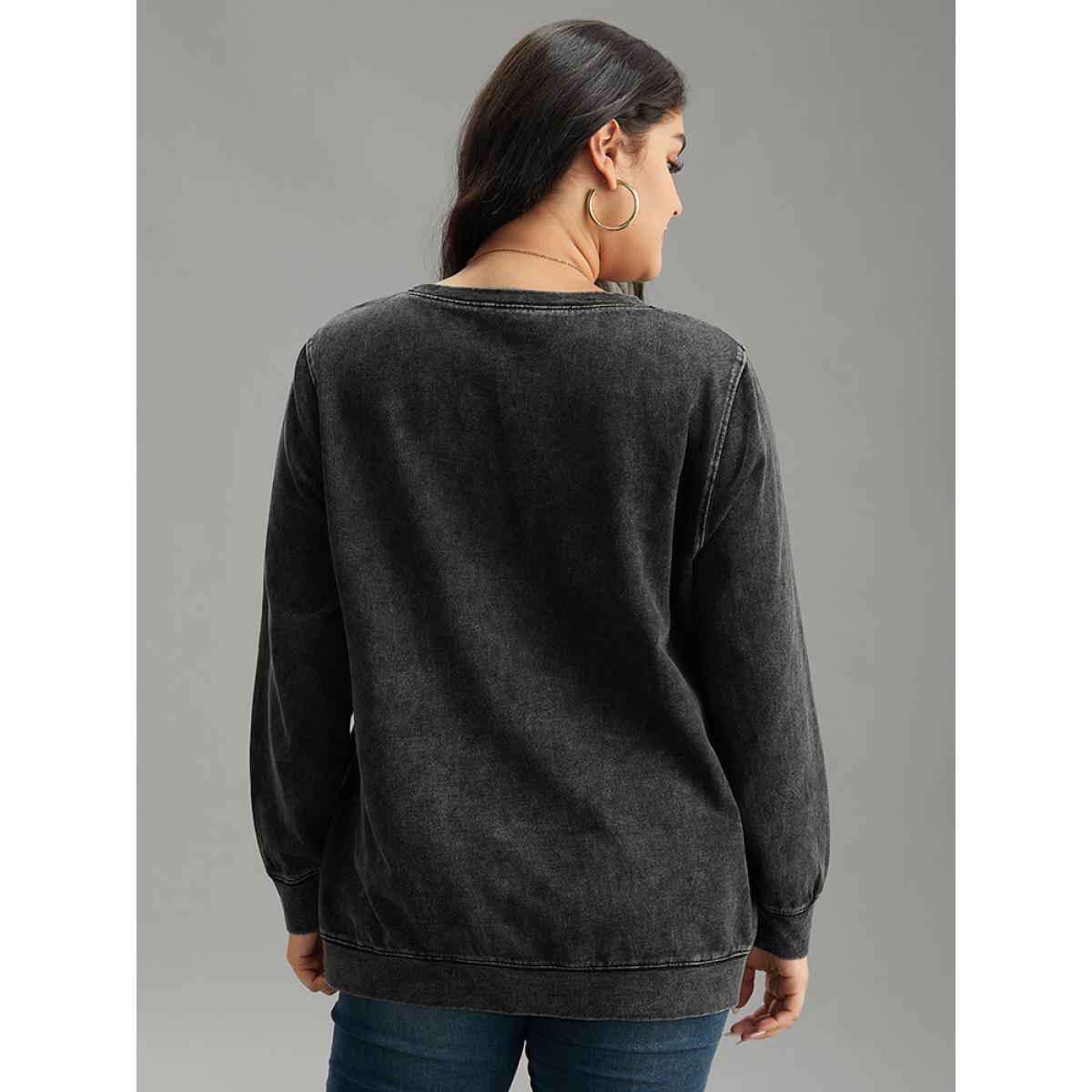 Plus Size Vintage Patched Pocket Round Neck Sweatshirt Women DimGray Casual Plain Round Neck Everyday Sweatshirts BloomChic 14-16/1X Product Image