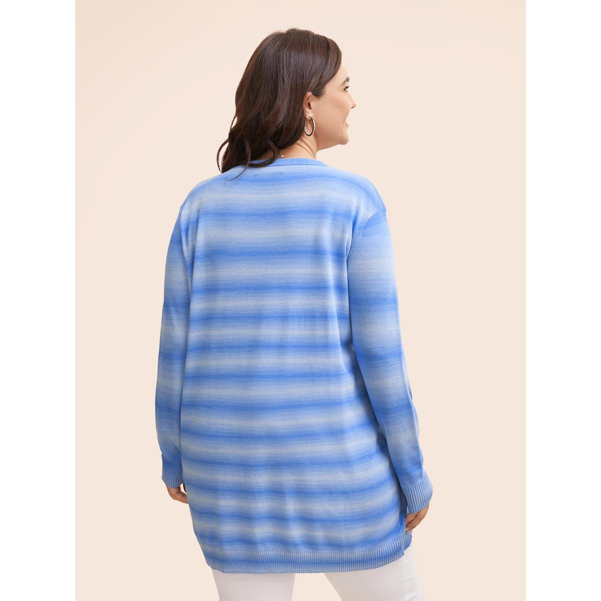 Plus Size Heather Ombre Kimono Collar Pocket Cardigan LightBlue Women Casual Loose Long Sleeve Everyday Cardigans BloomChic 28/5X Product Image