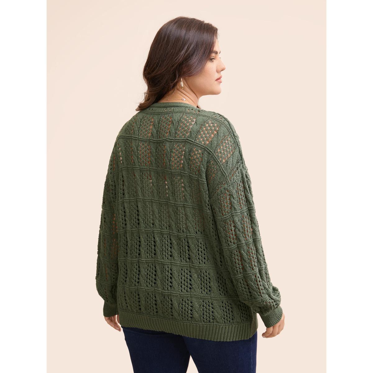 Plus Size Textured Cable Knit Pocket Cardigan Moss Women Casual Loose Long Sleeve Everyday Cardigans BloomChic 18-20/2X Product Image