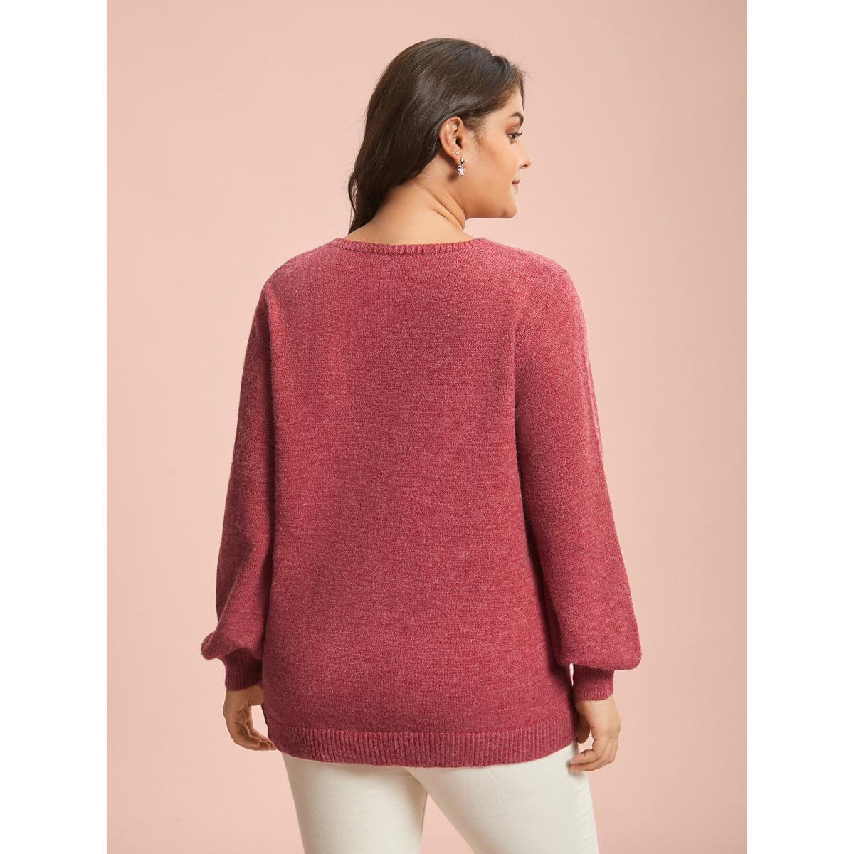 Plus Size Surplice Neck Solid Textured Pullover Scarlet Women Casual Loose Long Sleeve Overlap Collar Everyday Pullovers BloomChic 18-20/2X Product Image