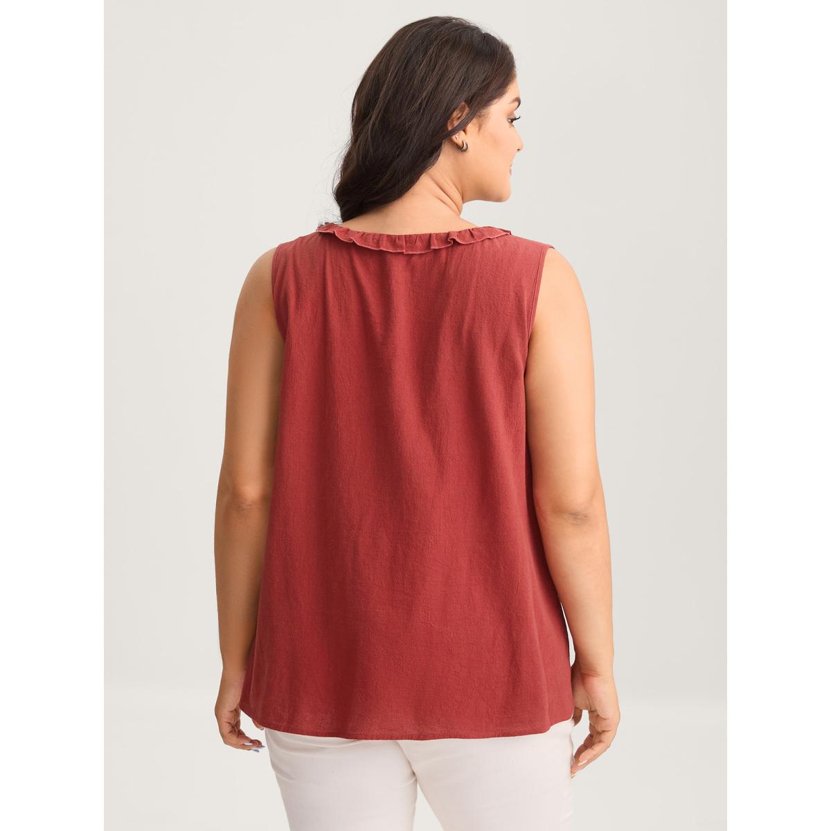 Plus Size Cotton Ruffled Edges V-Neck Tank Top Women Scarlet Leisure Frill Trim V-neck Casual Tank Tops Camis BloomChic 28/5X Product Image