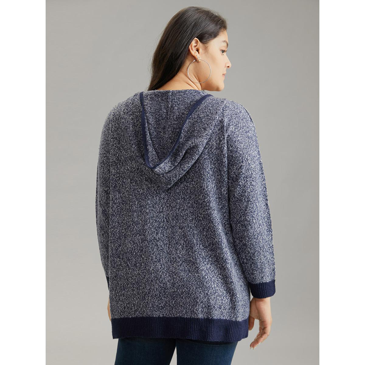 Plus Size Supersoft Essentials Contrast Trim Heather Pocket Zipper Cardigan Midnight Women Casual Loose Long Sleeve Dailywear Cardigans BloomChic 22-24/3X Product Image