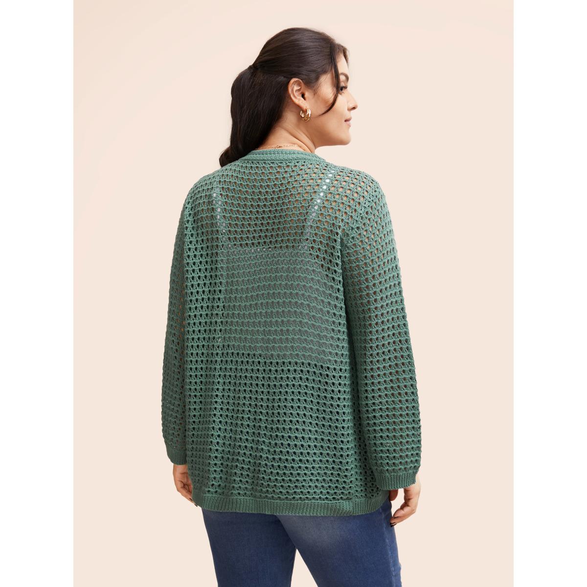 Plus Size Cotton Texture Cut Out Bell Sleeve Cardigan Greenbean Women Casual Loose Long Sleeve Everyday Cardigans BloomChic 10/M Product Image