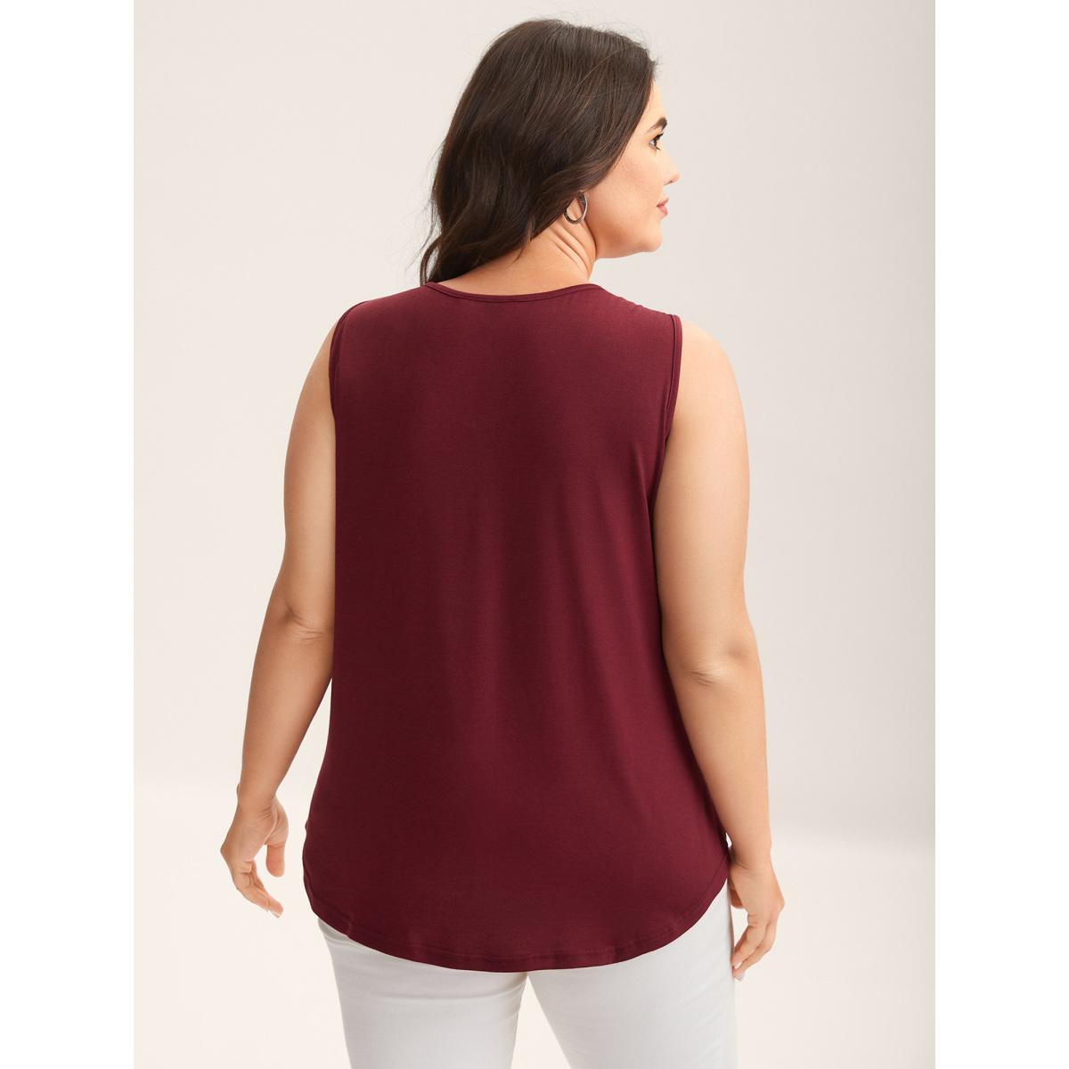 Plus Size Metal Detail Cut-Out Neck Tank Top Women Burgundy Non Notched collar Everyday-Elegant Tank Tops Camis BloomChic 10/M Product Image