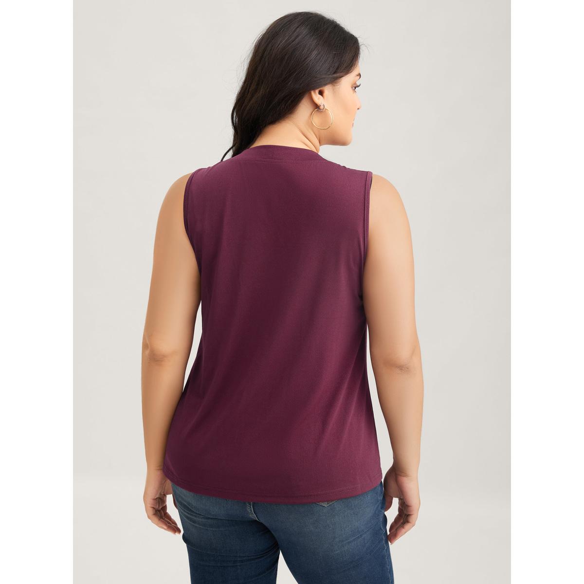 Plus Size Solid Asymmetrical Neck Twist Front Tank Top Women Plum Timeless Twist Asymmetrical Neck Elegant Tank Tops Camis BloomChic 26/4X Product Image