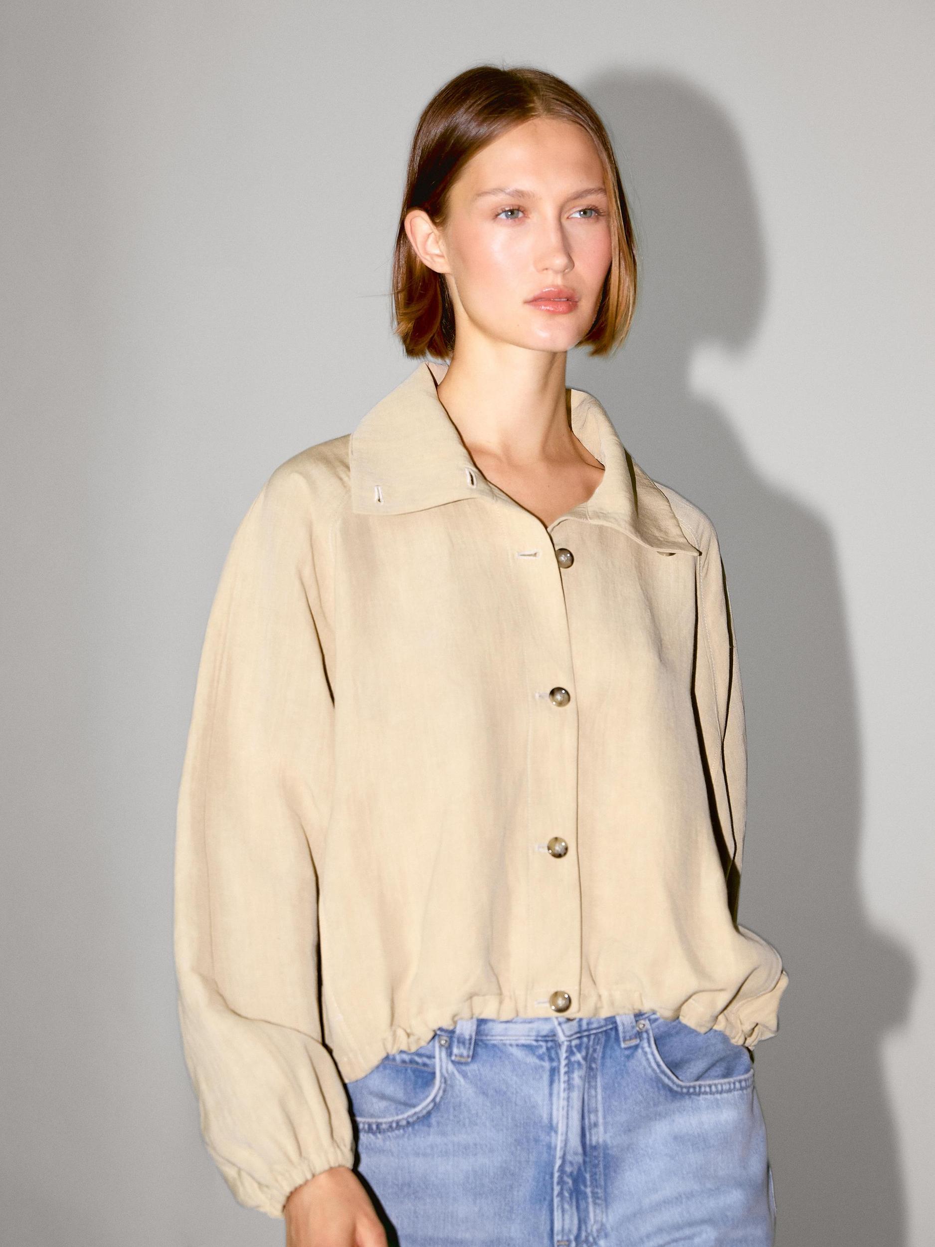 High neck linen blend bomber jacket Product Image