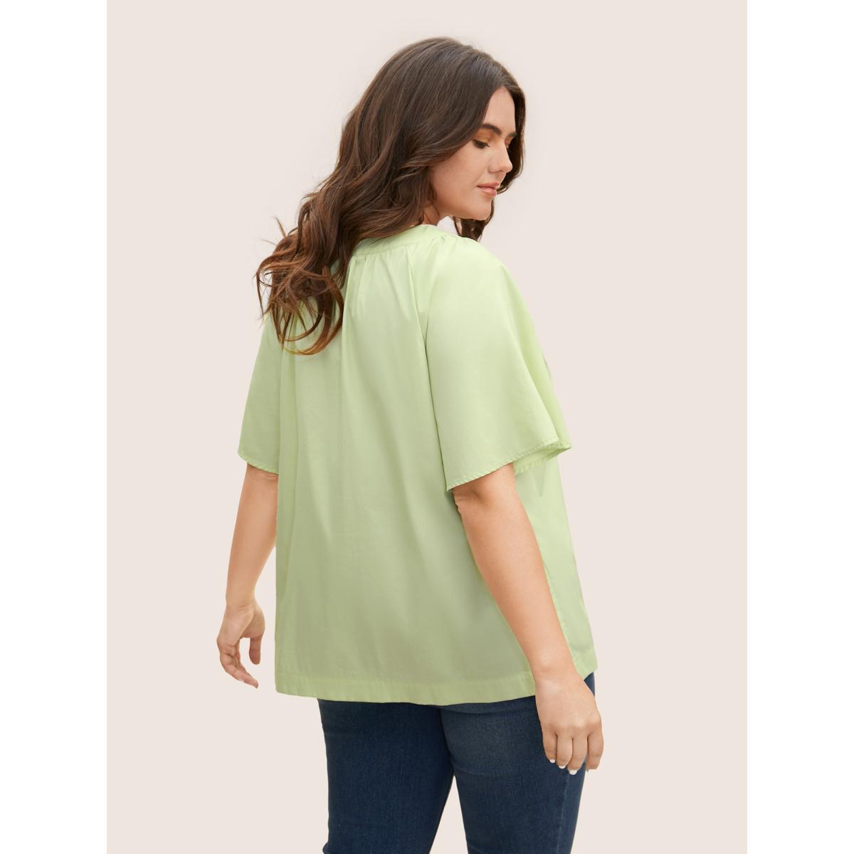 Plus Size LightGreen Ruffle Sleeve Ruffle Sleeve Pleated Blouse Women Casual Short sleeve V-neck Everyday Blouses BloomChic 22-24/3X Product Image
