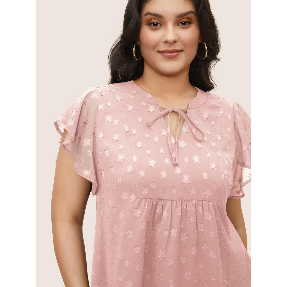 Plus Size Dirtypink Star Mesh Gathered Ruffle Sleeve Blouse Women Elegant Cap Sleeve V-neck Everyday Blouses BloomChic 18-20/2X Product Image