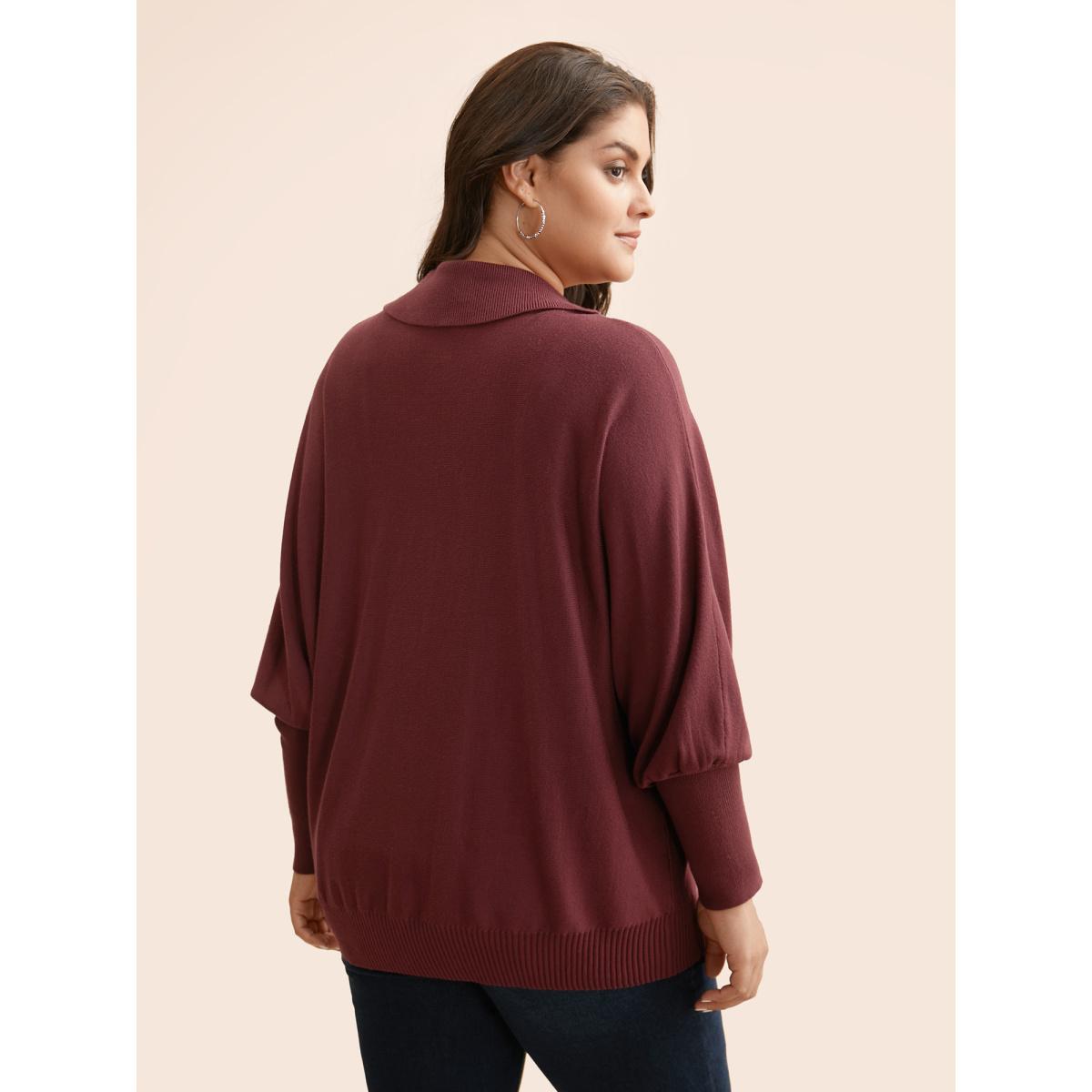 Plus Size Supersoft Essentials Asymmetrical Neck Dolman Sleeve Pullover Scarlet Women Casual Loose Long Sleeve Asymmetrical Neck Everyday Pullovers BloomChic 22-24/3X Product Image