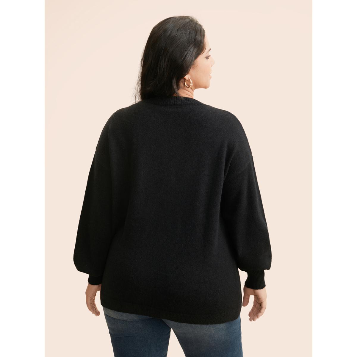 Plus Size Colored Fluffy Ball Drop Shoulder Pullover Black Women Casual Loose Long Sleeve Round Neck Everyday Pullovers BloomChic 14-16/1X Product Image
