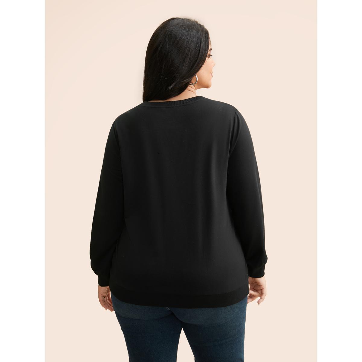 Plus Size Broderie Anglaise Round Neck Sweatshirt Women Black Elegant Broderie anglaise Round Neck Everyday Sweatshirts BloomChic 22-24/3X Product Image