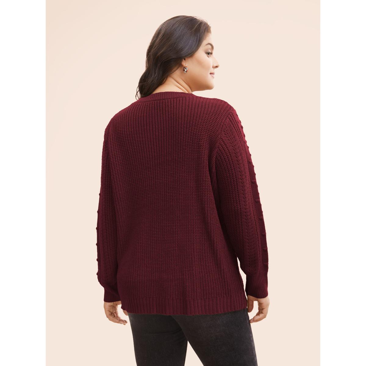 Plus Size Solid Round Neck Cable Knit Pullover Scarlet Women Casual Long Sleeve Round Neck Everyday Pullovers BloomChic 22-24/3X Product Image