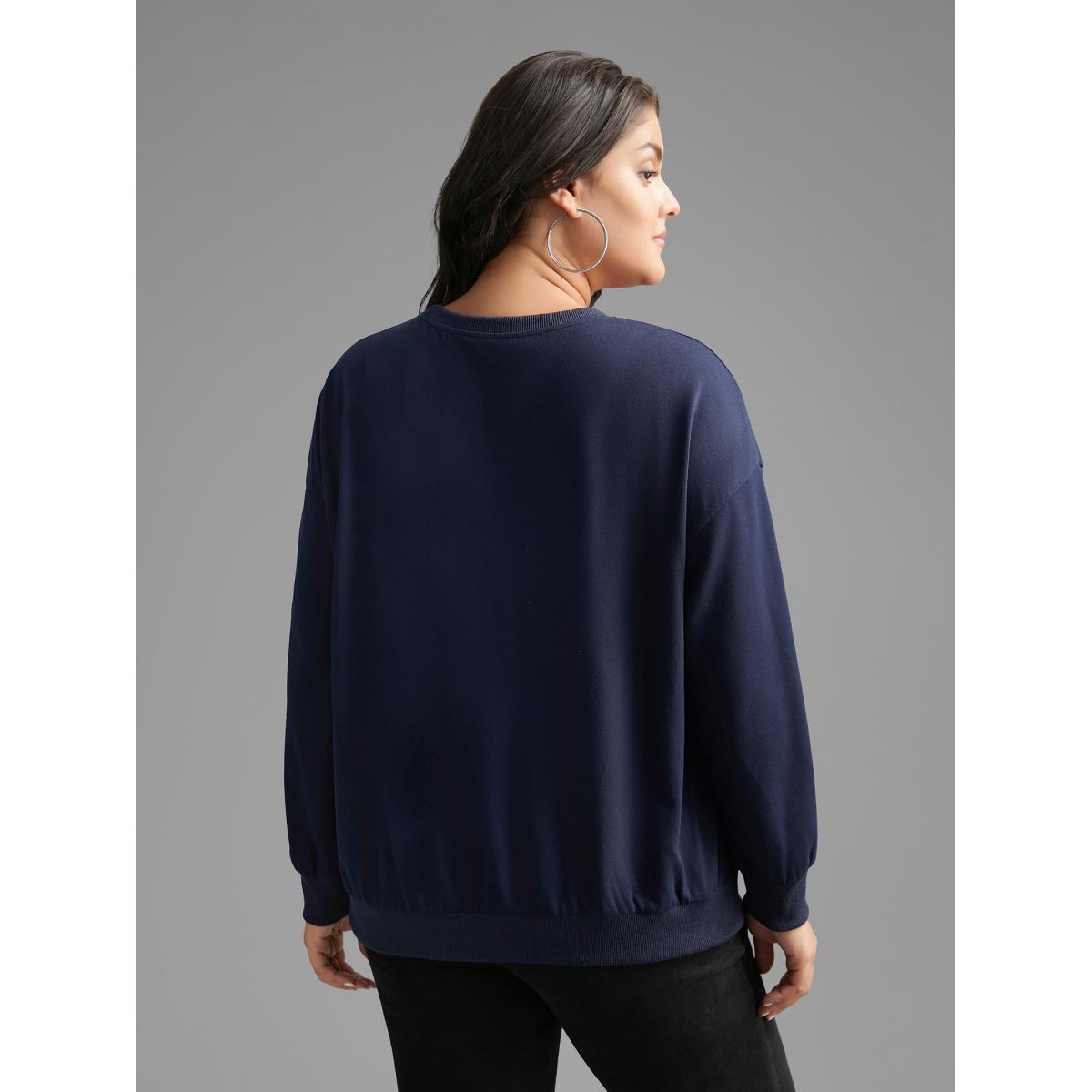 Plus Size Be Kind Towel Embroidered Sweatshirt Women Indigo Casual Embroidered Round Neck Everyday Sweatshirts BloomChic 10/M Product Image